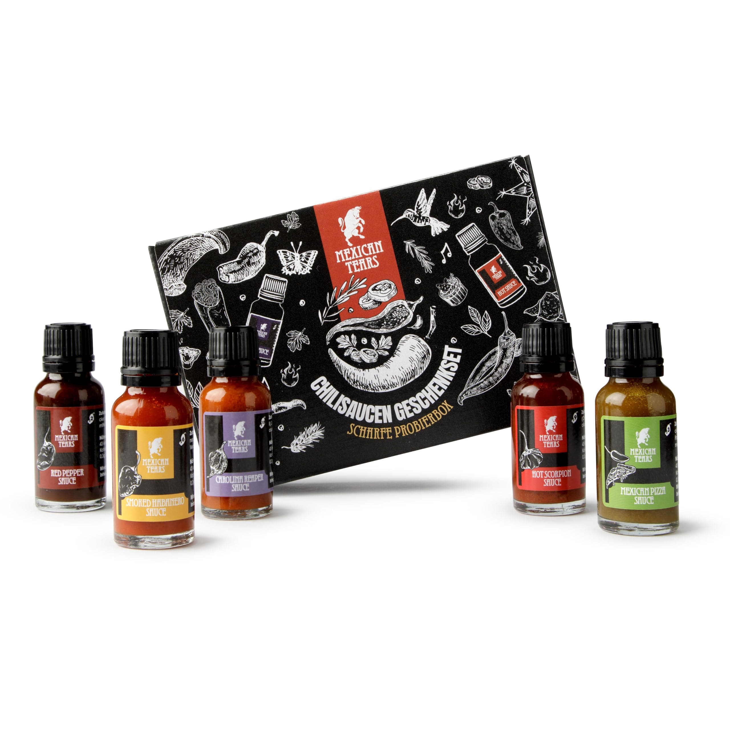 Mexican Tears Chili Sauce Geschenkset – Scharfe Soßen Mini-Probierbox – Geschenkidee für Männer & Frauen – Vegan & natürlich [5x20ml] Angebot bei HelloDeals
