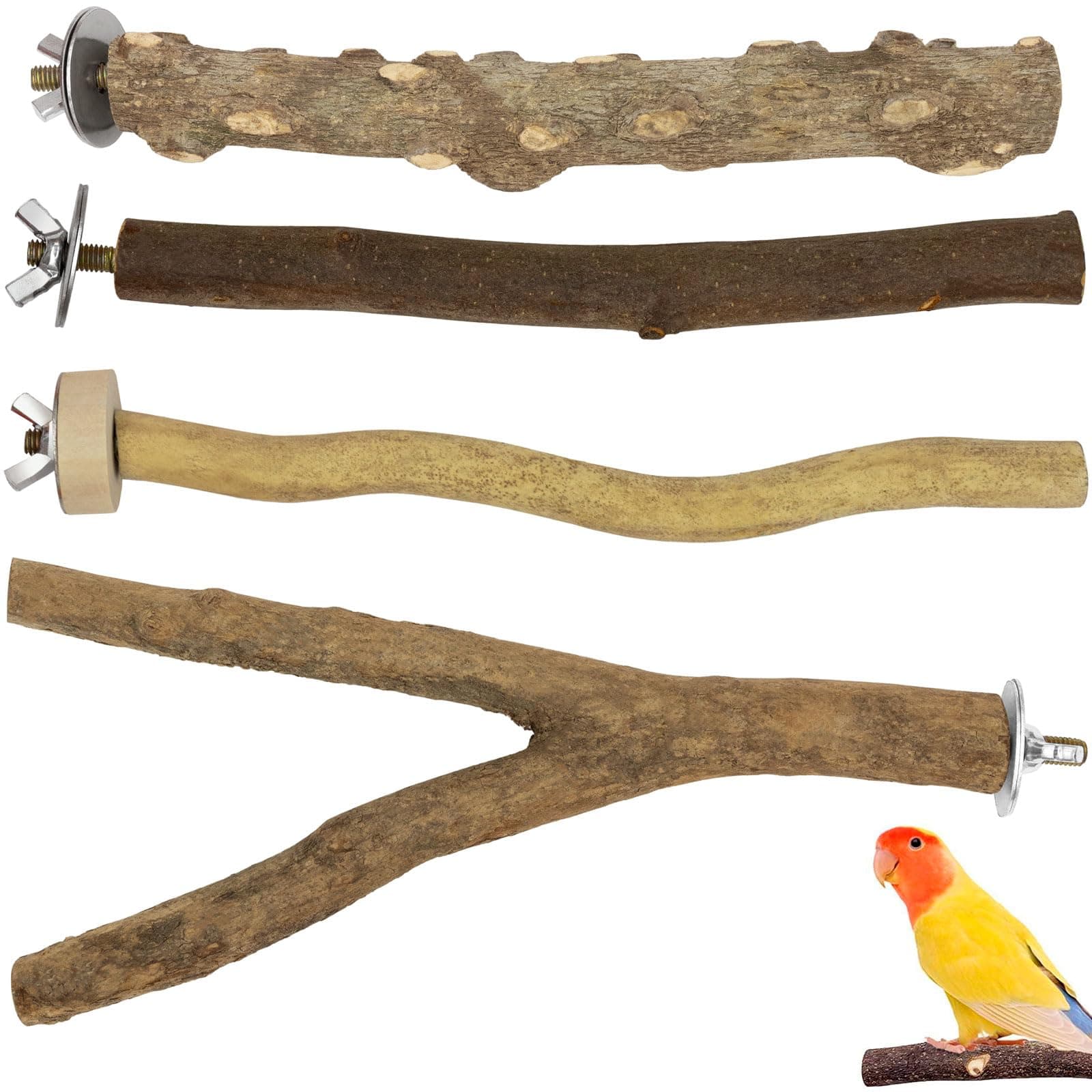 4 Stück Natur Sitzstangen Set für Vögel, Naturholzstangen Vogelständer Vogelzubehör sitzstangen für Wellensittich, Kanarienvogel, Nymphensittich, Vogelzubehör im Vogelkäfig Angebot bei HelloDeals