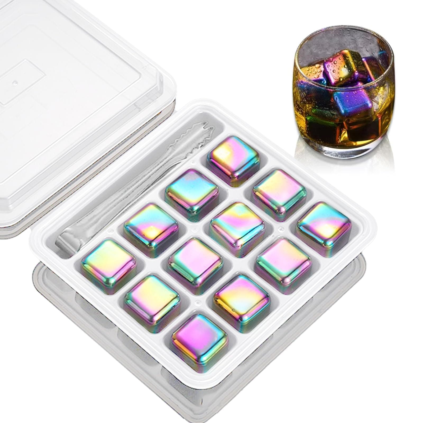 12 Stück 2.5cm farbige Edelstahl Eiswürfel - Wiederverwendbare Whisky-Steine, sicher & geruchlos, glatt & leicht zu reinigen, rostfrei für Whisky/Cocktails/Getränke aller Art, ideal für Partys & Bars Angebot bei HelloDeals