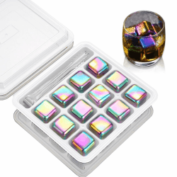 12 Stück 2.5cm farbige Edelstahl Eiswürfel - Wiederverwendbare Whisky-Steine, sicher & geruchlos, glatt & leicht zu reinigen, rostfrei für Whisky/Cocktails/Getränke aller Art, ideal für Partys & Bars Angebot bei HelloDeals
