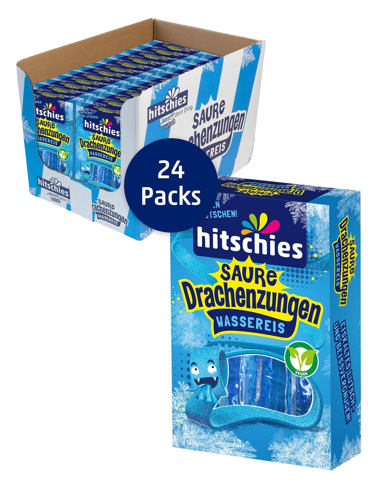 hitschies Saure Drachenzungen Wassereis Blau - Fruchtig-saures Wassereis - Sorte: Blaue Himbeere - Ideal im Sommer - Vegan - 24 x 400ml Angebot bei HelloDeals