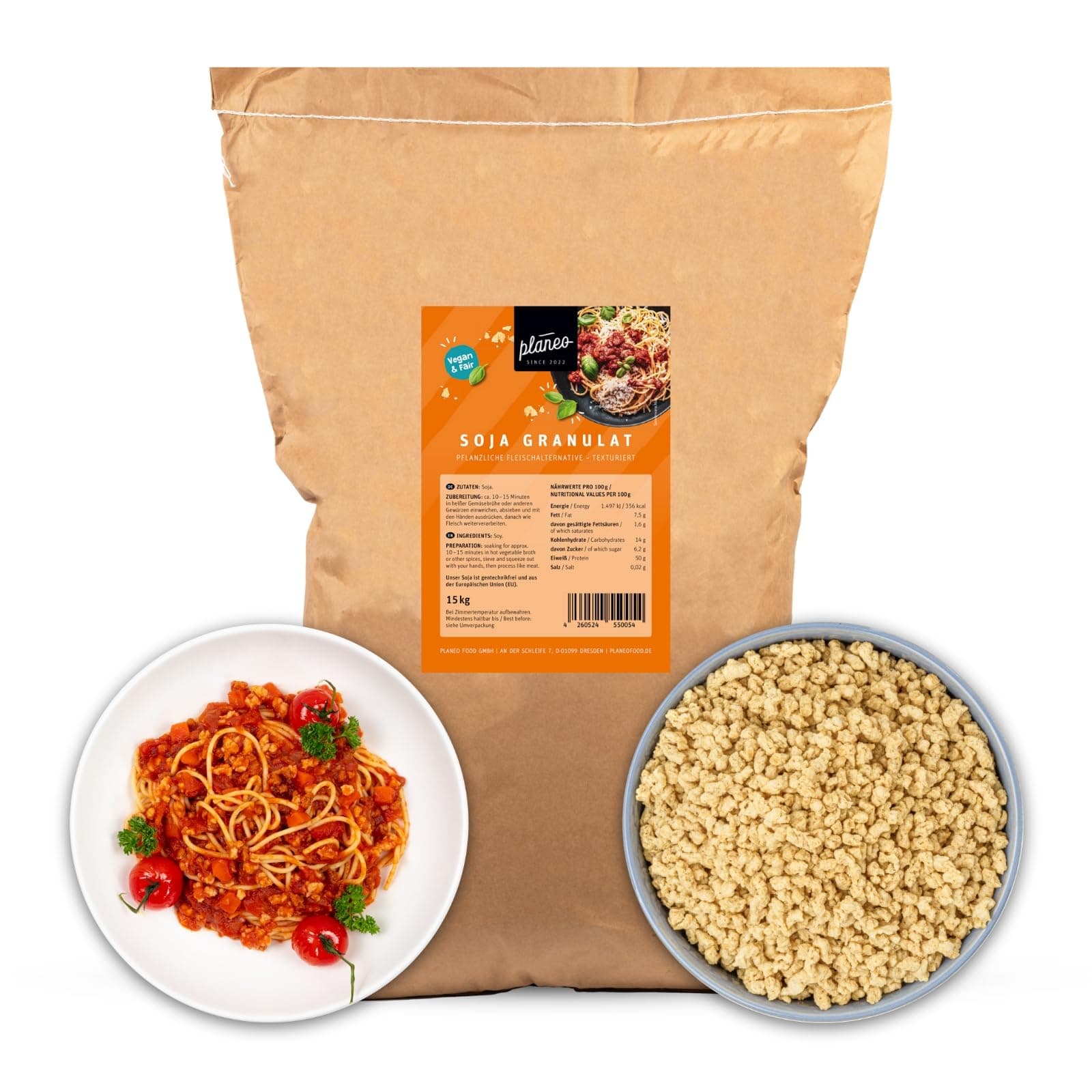 Planeo Soja Granulat 15kg - Soja aus Österreich, gentechnikfrei - Nur 5,67€/kg - Sojafleisch-Alternative für Bolognese & Soßen - Perfekt für Gastronomie Angebot bei HelloDeals