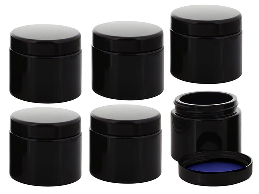 Violett Miron Glas-Tiegel 50ml mit Deckel Schwarz, Leere Kosmetex Glas Creme-Dose, Kosmetik-Dose Mironglas Violettglas, 6x Deckel-Schwarz Angebot bei HelloDeals