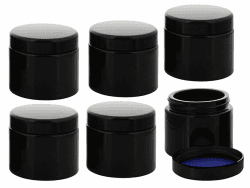Violett Miron Glas-Tiegel 50ml mit Deckel Schwarz, Leere Kosmetex Glas Creme-Dose, Kosmetik-Dose Mironglas Violettglas, 6x Deckel-Schwarz