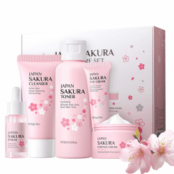 5pcs Sakura Hautpflege Sets Geschenke für Teenager Mädchen,Mädchen Hautpflege Set, Feuchtigkeit Kirschblüte Hautpflege Kit,Pamper Geschenk Set für Mädchen Frauen Mutter Tochter Geburtstag Weihnachten