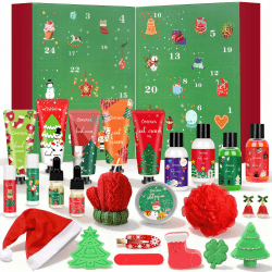 Adventskalender 2025 für Frauen, Beauty Weihnachtsgeschenke für Frauen mit Handcreme, Kerze, Lippenbalsam, Weihnachtsmütze, Badebomben, 24 Weihnachtskalender Hautpflege Geschenkset für Damen Angebot bei HelloDeals