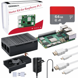 GeeekPi Starter Kit für Raspberry Pi 5 8GB, Inklusive Pi 5 8GB RAM-Board, 64GB SD-Karte und Kartenleser, Pi 5 ABS Gehäuse mit Armor Lite V5 Aktivkühler, 27W 5.1V 5A USB C Netzteil, 2pcs 4K HDMI-Kabel