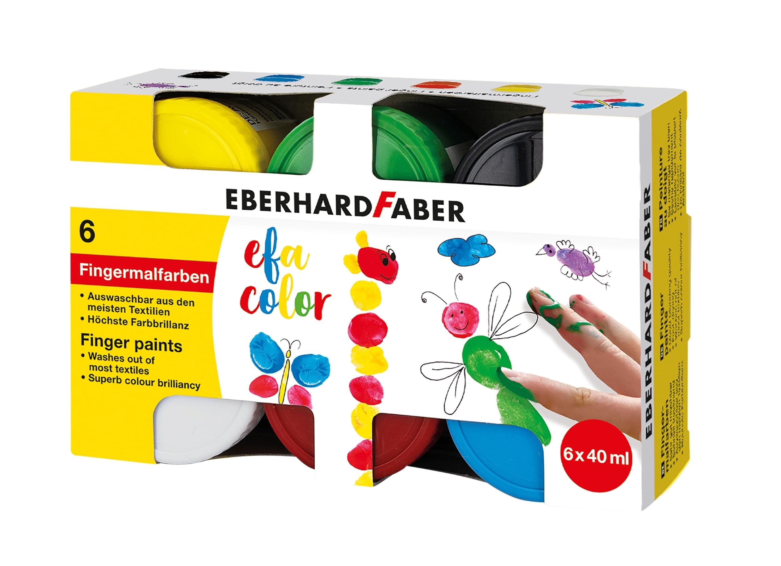 Eberhard Faber 578606 - Fingerfarben EFA Color, 6 Farben mit je 40 ml, Fingerfarben Kinder ungiftig 6 x 40 ml Standardfarben