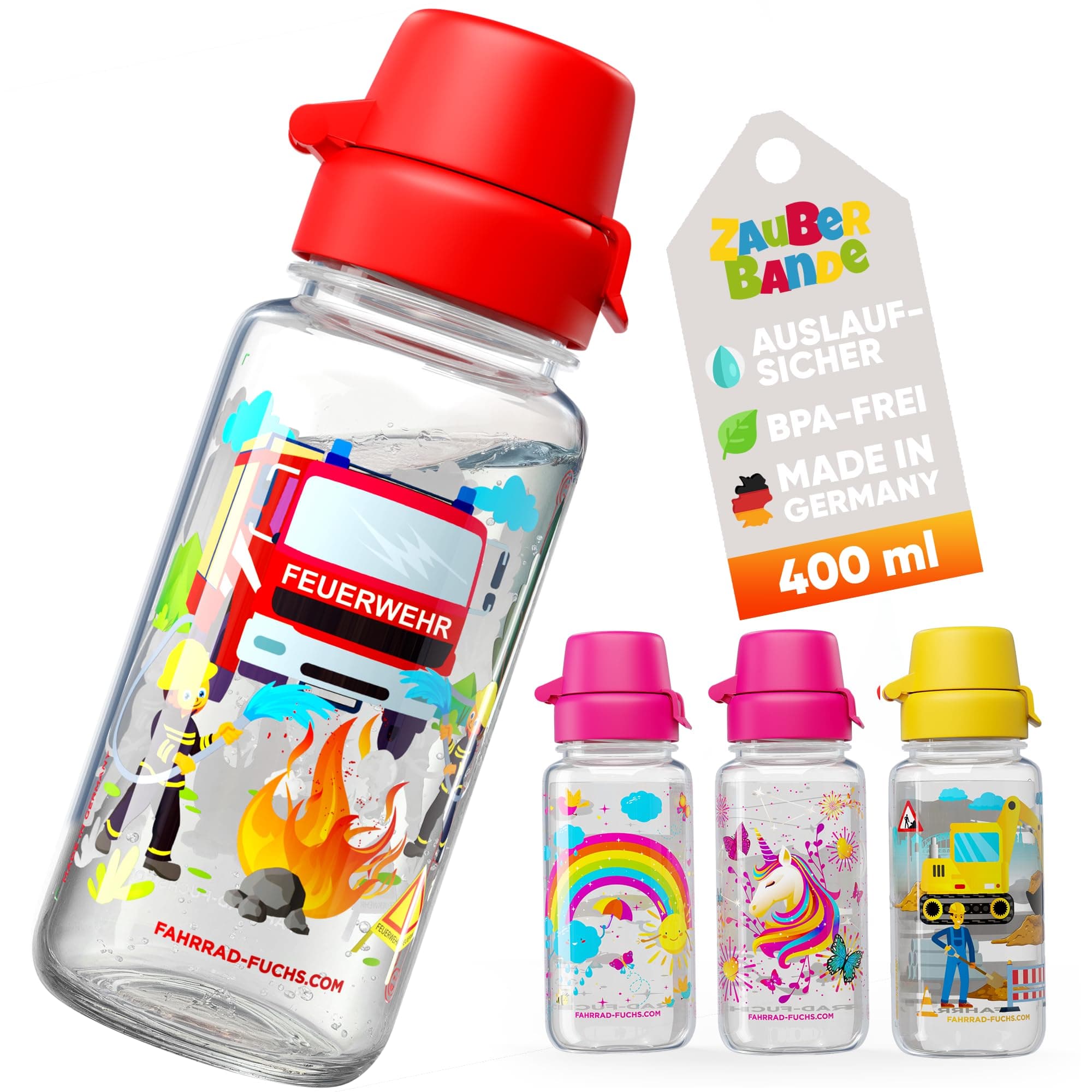 Trinkflasche Kinder auslaufsicher – Feuerwehr – 400 ml – Kinder Trinkflasche Kohlensäure geeignet, BPA-frei aus Tritan, spülmaschinenfest, Easy-Clean – Made in Germany Feuerwehr / Rot Angebot bei HelloDeals
