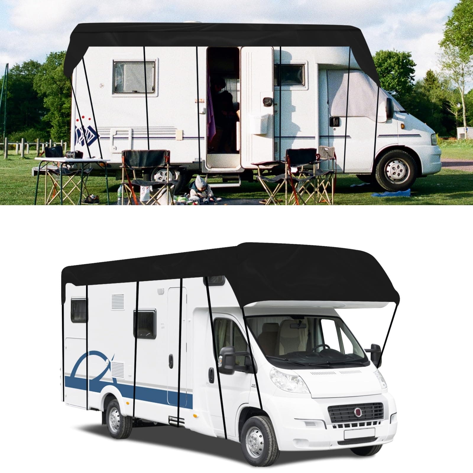 MoguGo Wohnwagen Schutzhülle, Wohnmobil Schutzdach 210D Dachschutzplane Abdeckung Abdeckplane Wasserdicht Wohnmobilabdeckungen (6.5 x 3 m (256 "x 118,11"))