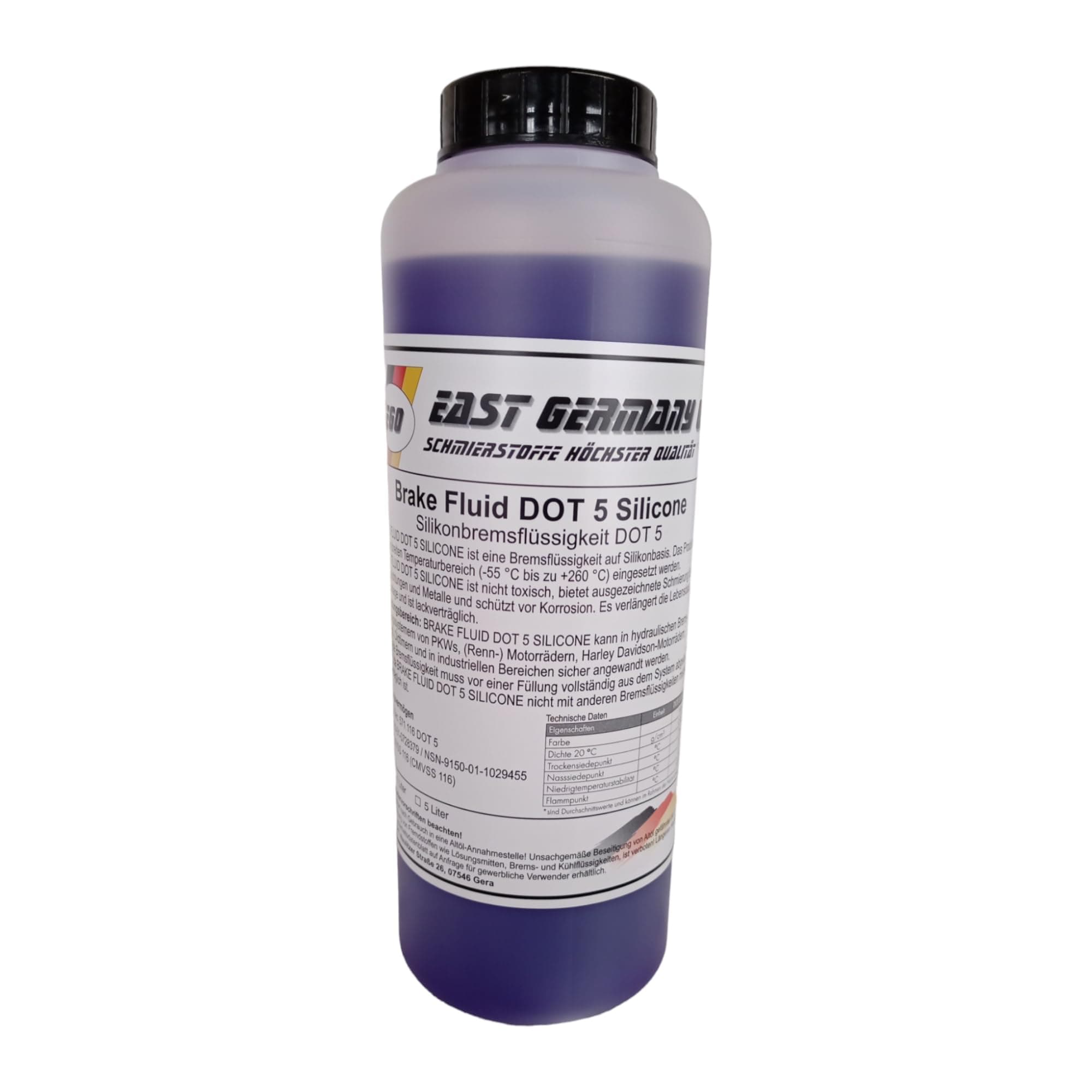 East Germany Oil Silikonbremsflüssigkeit DOT 5 Silicone Break Fluid DOT 5 - Flasche 1 Liter Inhalt- Angebot bei HelloDeals