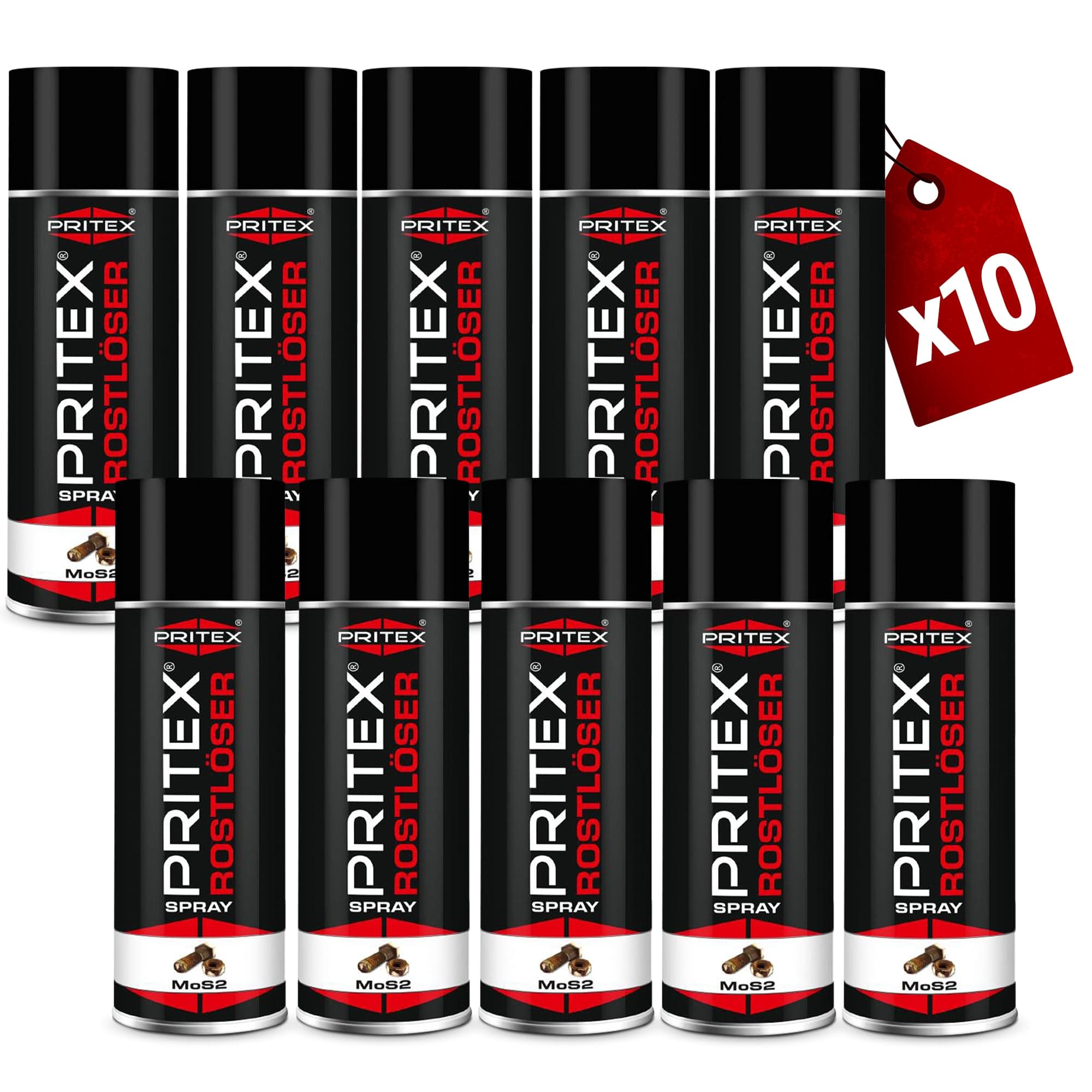 PRITEX – MoS2 Rostlöser Spray 10 x 400 ml – Kriechöl löst festsitzende Verbindungen & beseitigt Quietschen/Knarren – hochwertiges Schmiermittel schützt vor Rost & Korrosion Angebot bei HelloDeals