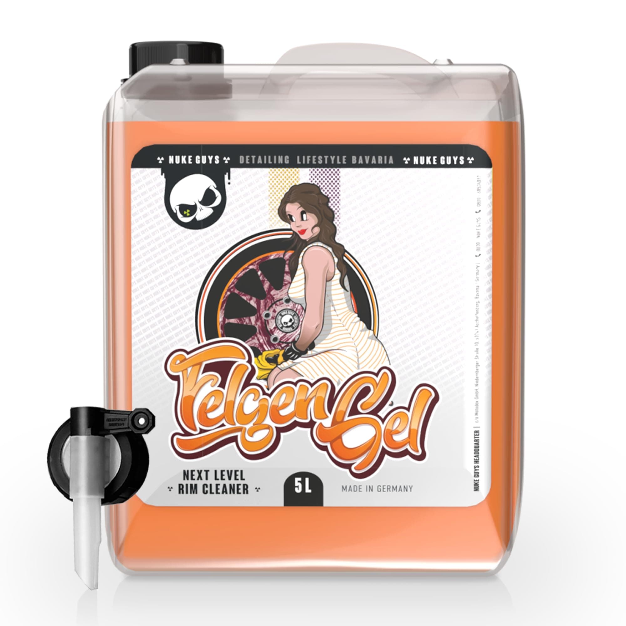 Nuke Guys Felgengel Felgenreiniger, 5L Kanister mit Auslaufhahn, pH neutral für Alufelgen, Stahlfelgen und Radkappen geeignet, sanft und kraftvoll, entfernt Bremsstaub & Flugrost 5L Kanister + Auslaufhahn