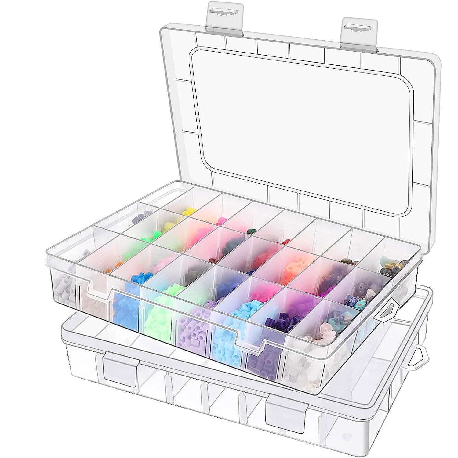 24 Sortierboxen für Kleinteile 2er-Set Kleinteile Organizer Einstellbar Plastik Sortierbox Transparente Sortierboxen für Kleinteile Schmuck Schrauben Bügelperlen Ohrringe Perlen Nähgarn Angebot bei HelloDeals