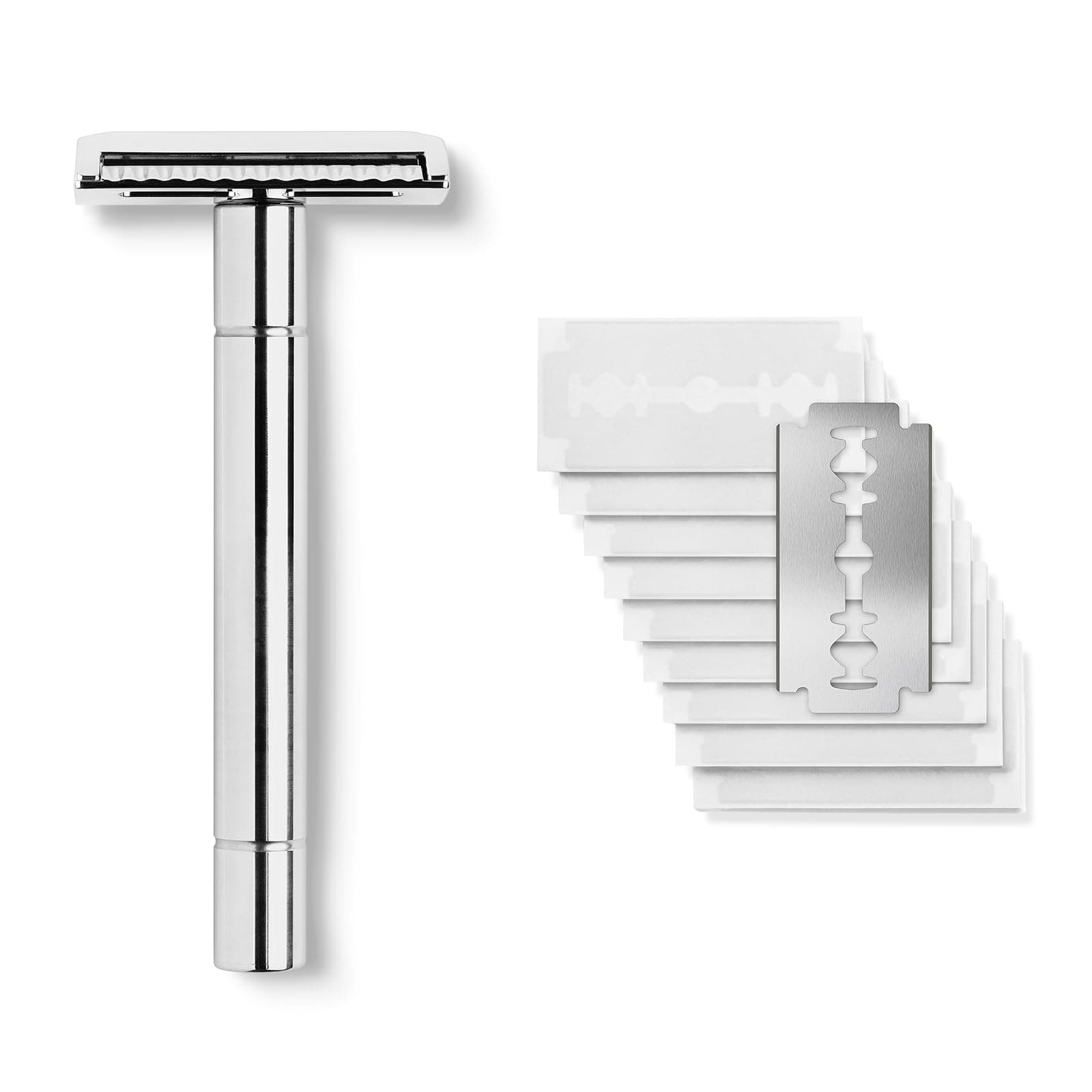 Störtebekker® Premium Rasierhobel 'Solingen' Edelstahl poliert - inkl. Rasurguide [+ 10 Störtebekker Klingen] - Geschenkidee - Nassrasierer Set in Premium-Qualität aus Edelstahl - Made in Germany