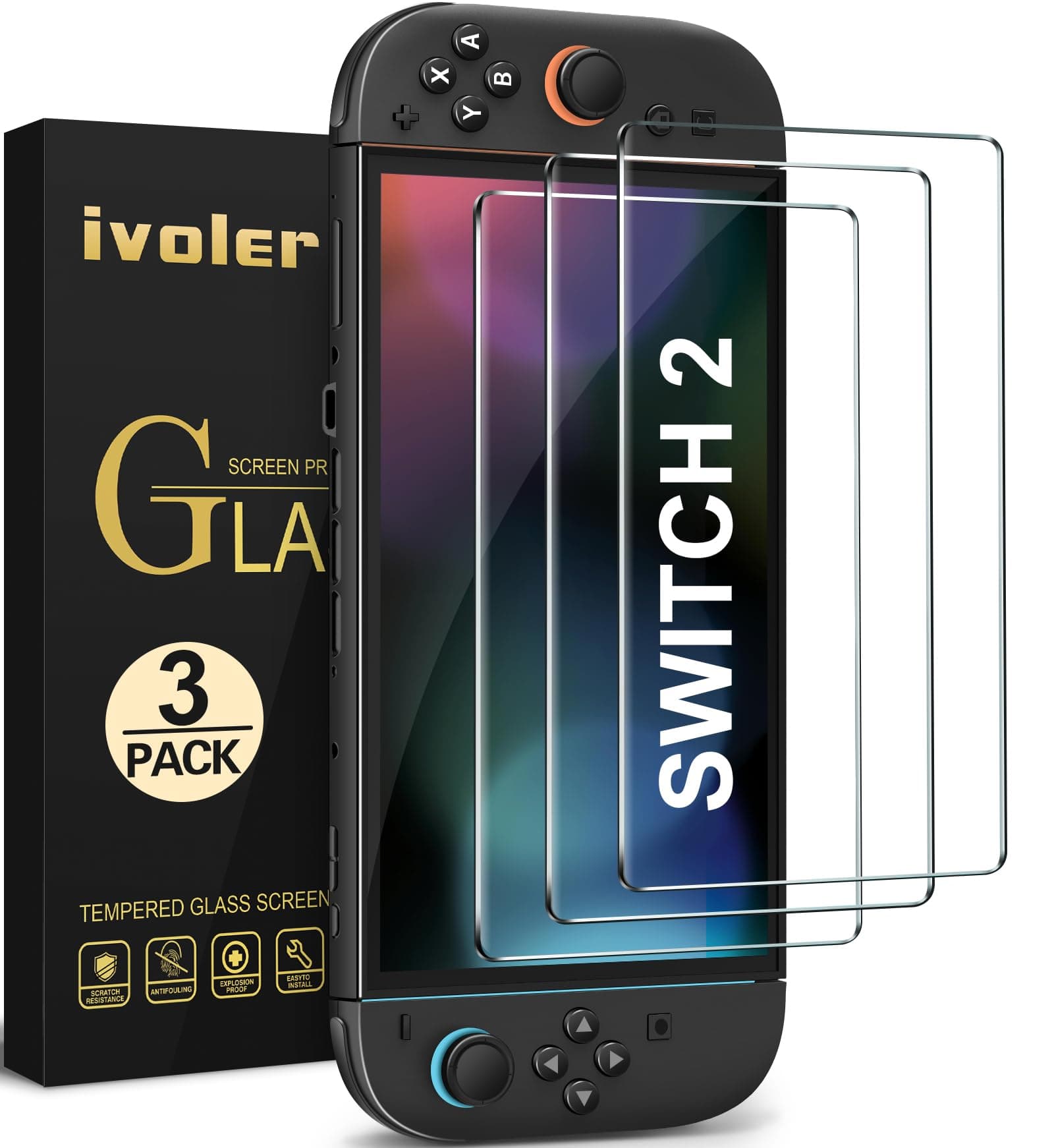 ivoler 3 Stücke Panzerglas für Nintendo Switch 2 Model 2025, Schutzfolie Folie Displayschutzfolie für Nintendo Switch [Anti Kratzer][Bläschenfrei][HD Clear] 7.9" Angebot bei HelloDeals