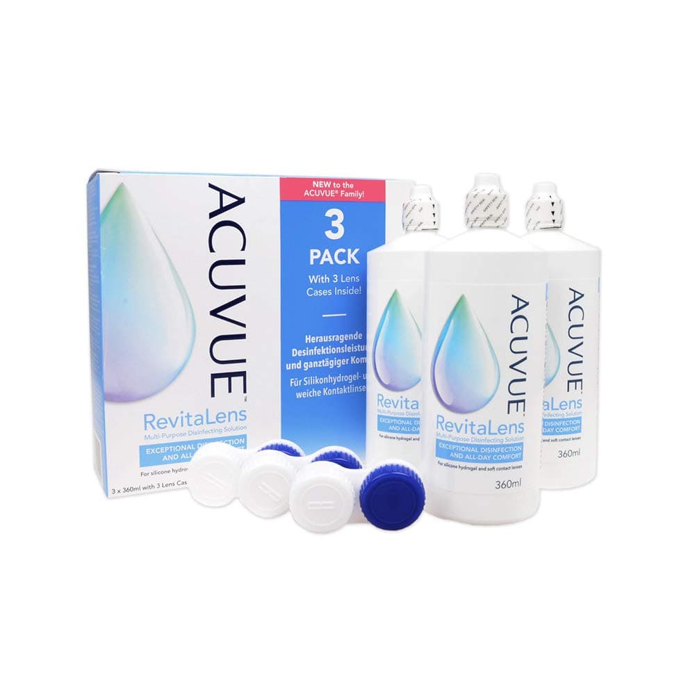 ACUVUE RevitaLens MPDS – Pflegemittel und Reiniger für weiche Kontaktlinsen mit antimikrobieller Wirkung – Wirkt mehr als 16 Stunden – 3 x 360 ml Kombilösung Angebot bei HelloDeals