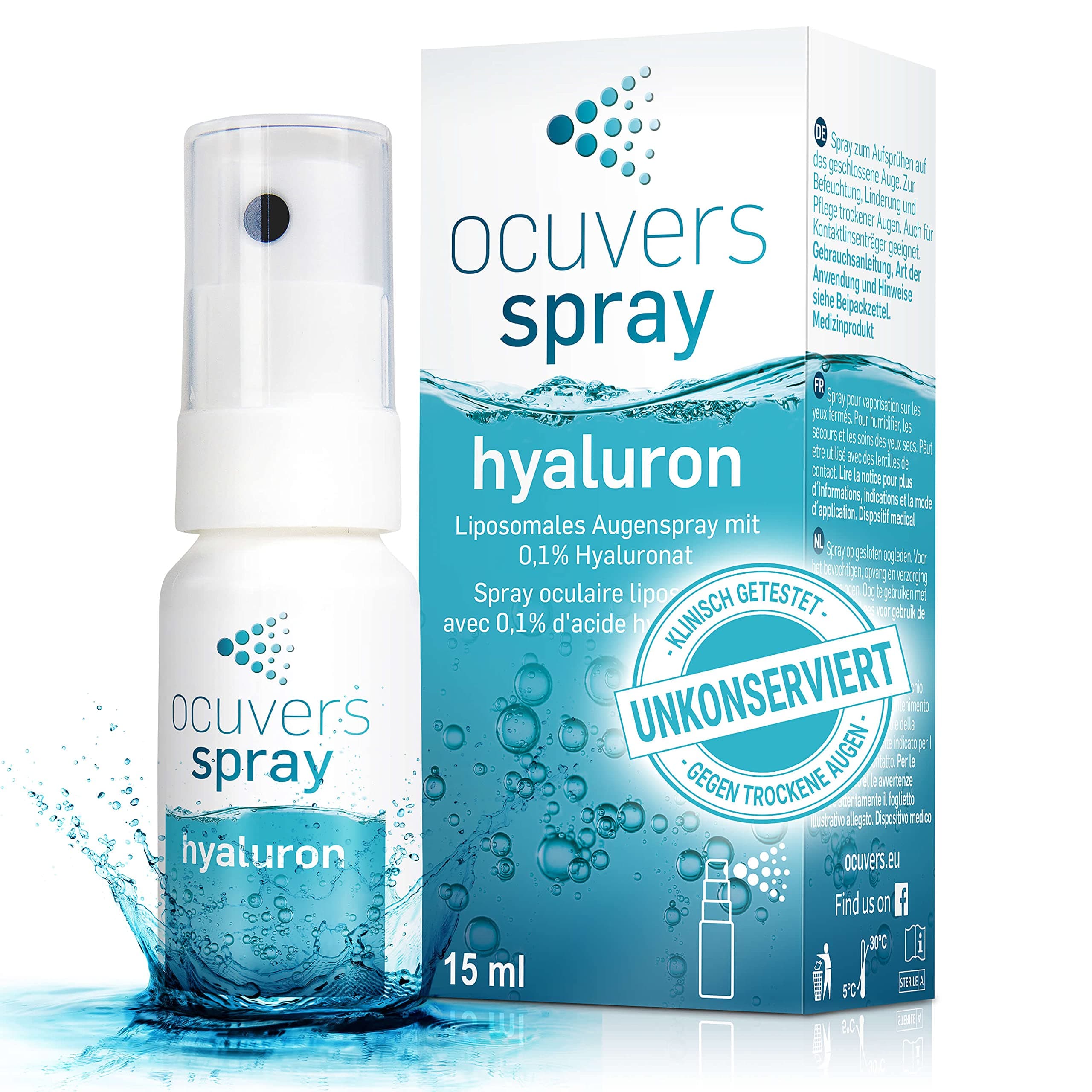 Ocuvers Hyaluron Augenspray – mit Liposomen - 15ml Augenspray gegen trockene Augen - Die Alternative zu Augentropfen gegen trockene Augen Angebot bei HelloDeals