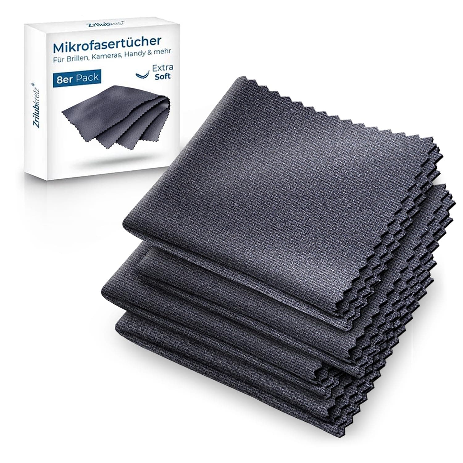 8 Brillenputztücher in Optikerqualität - 20 x 20cm - Mikrofaser - Extra Weich & Saugstark Angebot bei HelloDeals