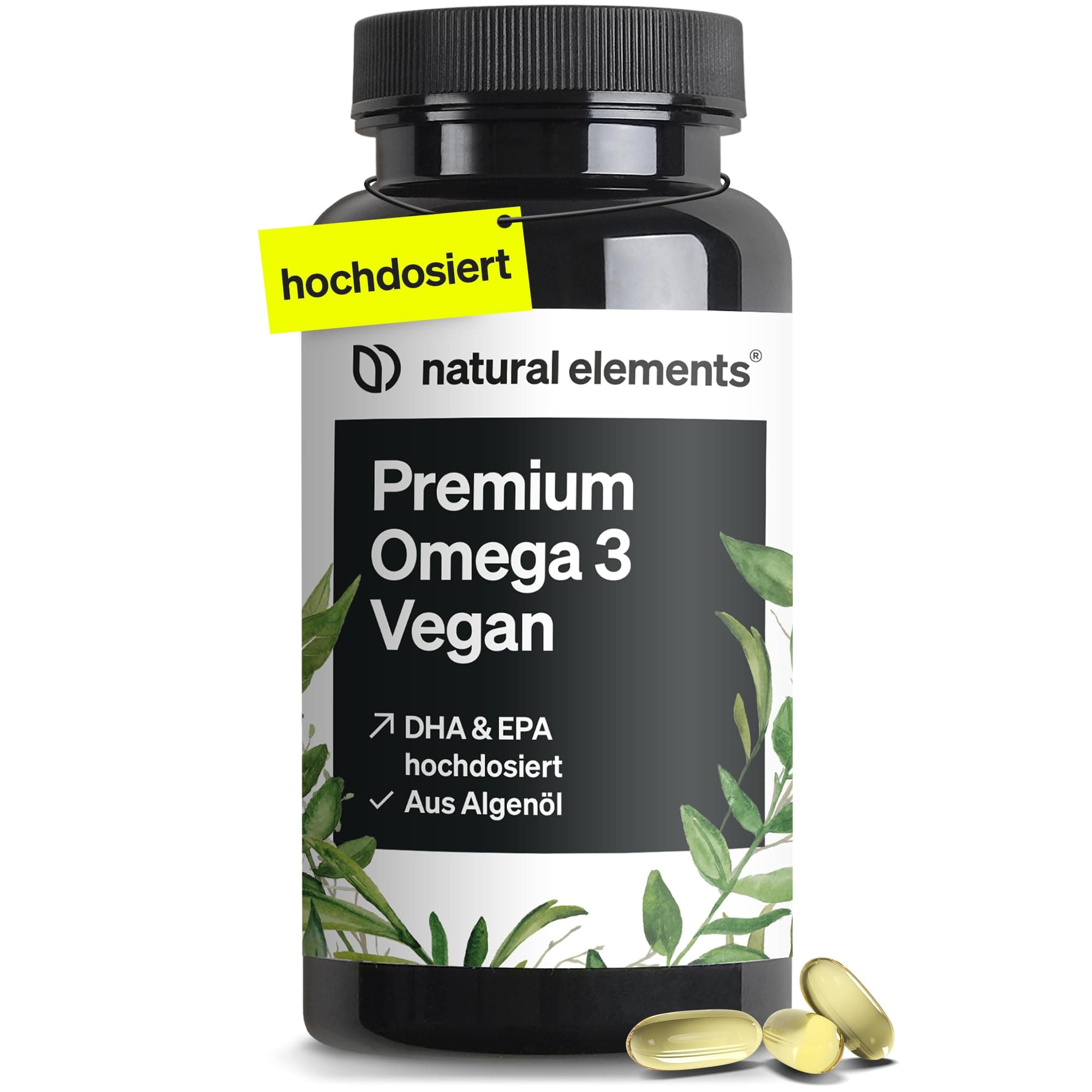 natural elements Premium Omega 3 Vegan – 60 Kapseln – 2000mg Algenöl, 800mg DHA und 400mg EPA pro Tagesdosis – Omega-3 für Veganer – hochdosiert, ohne unnötige Zusätze – laborgeprüfte Qualität Angebot bei HelloDeals