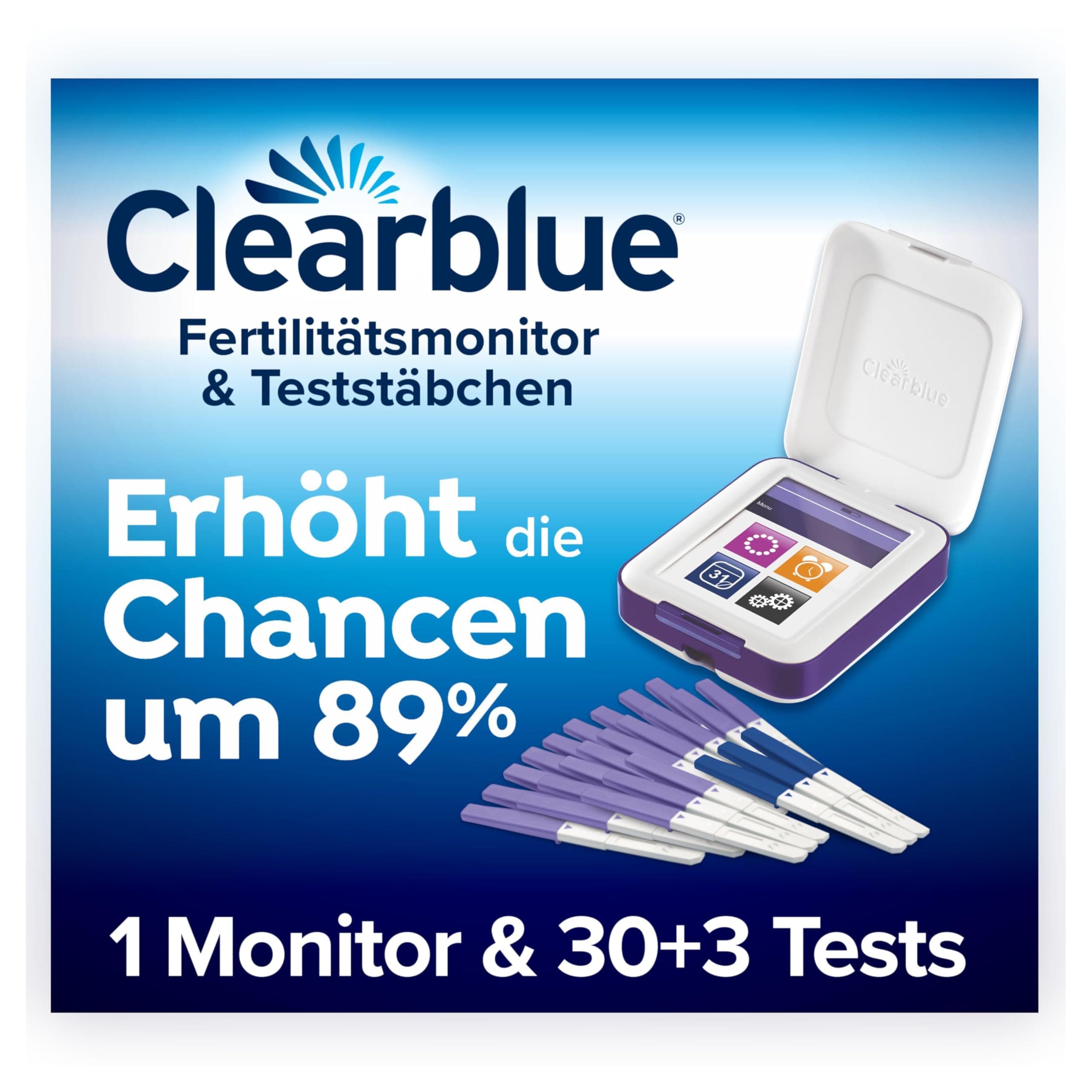 Clearblue Kinderwunsch Fertilitätsmonitor + Nachfüllpackung, 1 Touchscreen-Monitor + 33 Tests (30x Ovulationstest & 3x Schwangerschaftstest), 89Prozent erhöhte Chance schwanger zu werden Kombipack 1 Monitor + 30x Ovulationstests & 3x Schwangerschaftstests Angebot bei HelloDeals