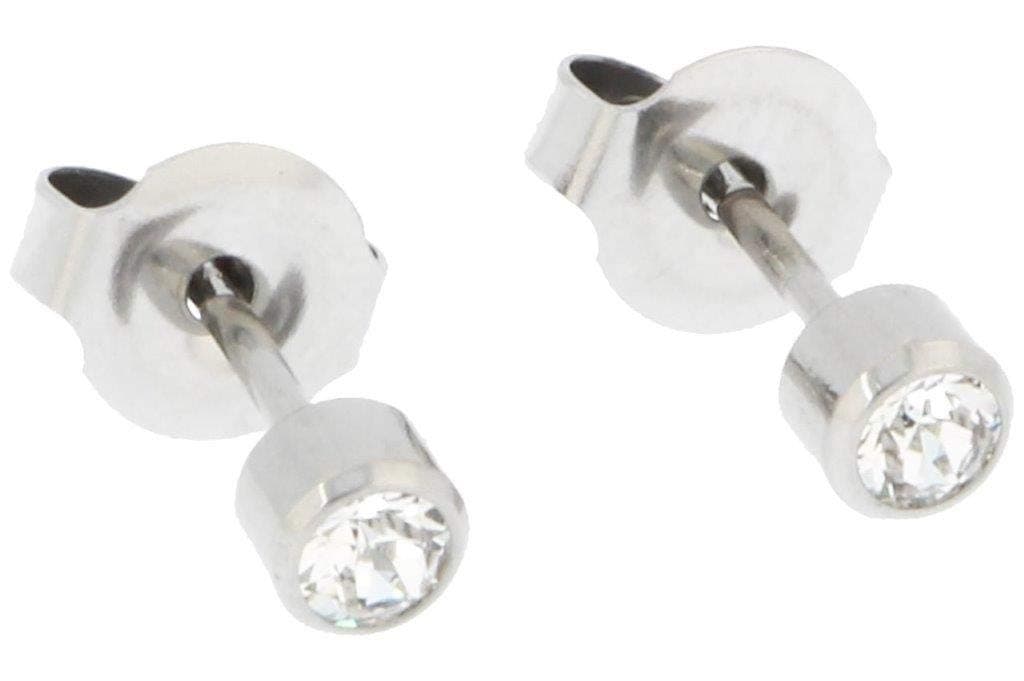 Erste Ohrstecker aus sterilem Chirurgenstahl mit klarem Stein, Edelstahl, kein Edelstein Angebot bei HelloDeals