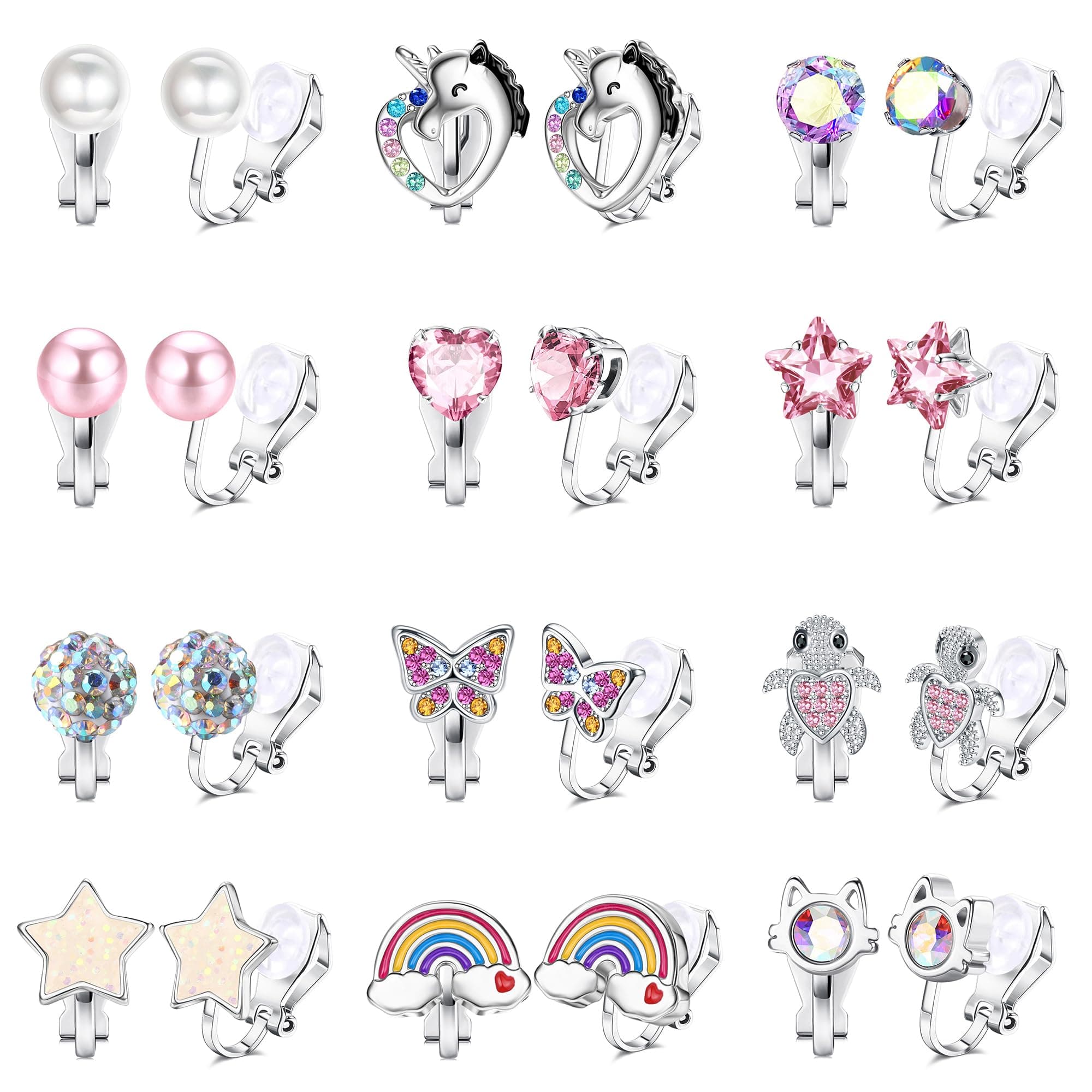 12 Paar Ohrclips Mädchen Hypoallergene Clip Ohrringe Mädchen Niedlich Bunte Zirkon klipp ohrringe Kinder Schmetterling Perle Ohrringe Ohne Ohrloch Ohrclips Kinder Angebot bei HelloDeals
