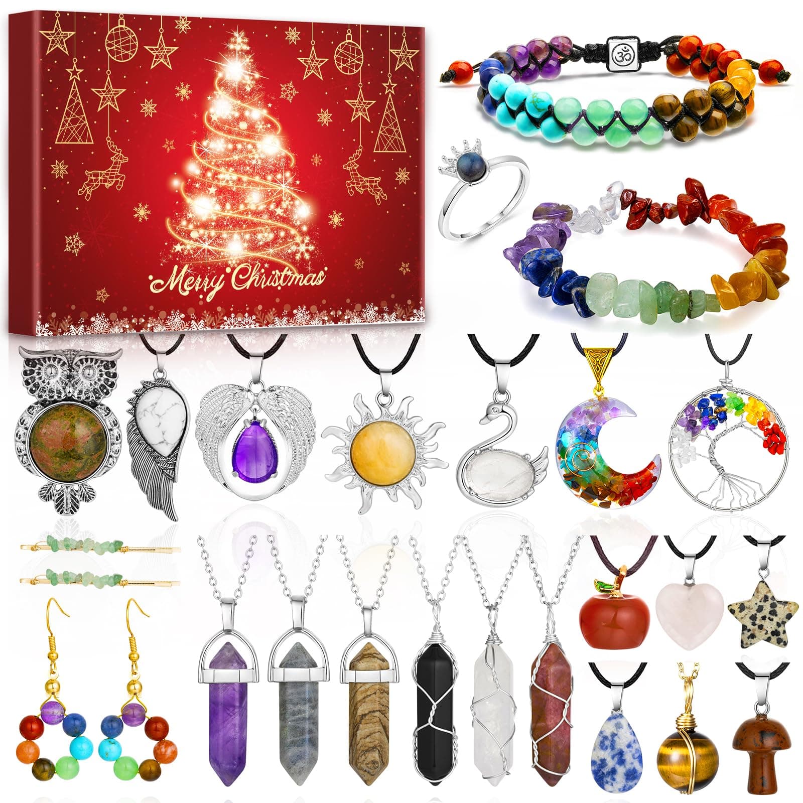 Schmuck Adventskalender 2025 Für Frauen Teenager Mädchen, Edelstein Adventskalender 2025, 24 Überraschungen Des Weihnachts-Countdowns Mit Halsketten, Armbändern, Ohrringen, Ringen Angebot bei HelloDeals