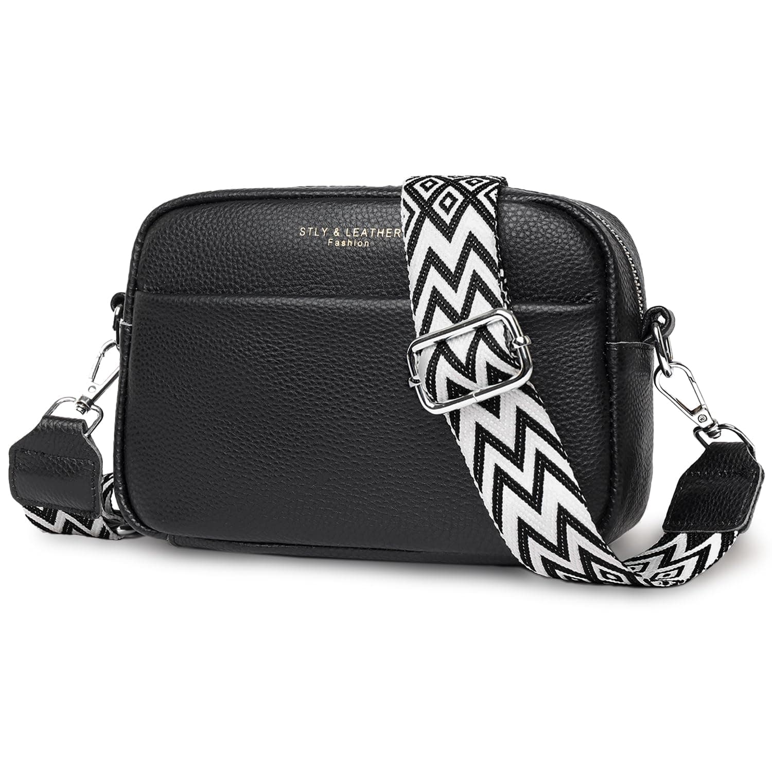 Crossbody Bag Damen, Echtes Leder Umhängetasche Damen Klein Mode Crossbody Bag Breiter Gurt, Damen Schultertaschen Handytasche zum Umhängen für Arbeiten Einkaufen Dating Reisen Schwarz Angebot bei HelloDeals