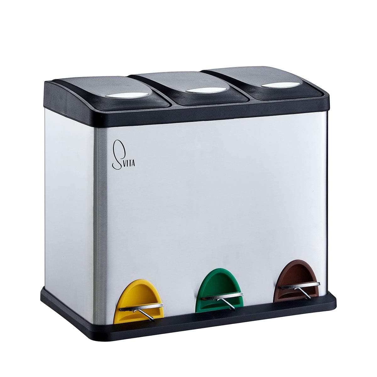 SVITA TC3X8 Küchen-Eimer 24 Liter 3X 8L Edelstahl dreifach Abfalleimer 3er-Mülleimer Mülltrennung Treteimer mit Deckel aus Edelstahl Silber mit Pedalen und herausnehmbaren Eimern Angebot bei HelloDeals
