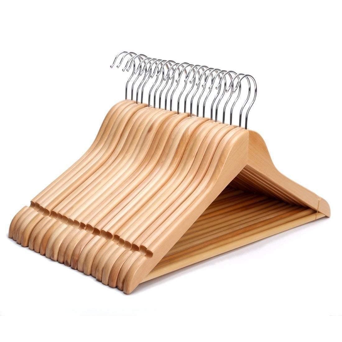 Kleiderbügel aus Holz, Premium-Hosenstange und Schulterkerben für Herren und Damen, langlebige Aufbewahrungslösung für den Kleiderschrank mit runder Stange, Schrank-Essentials Angebot bei HelloDeals