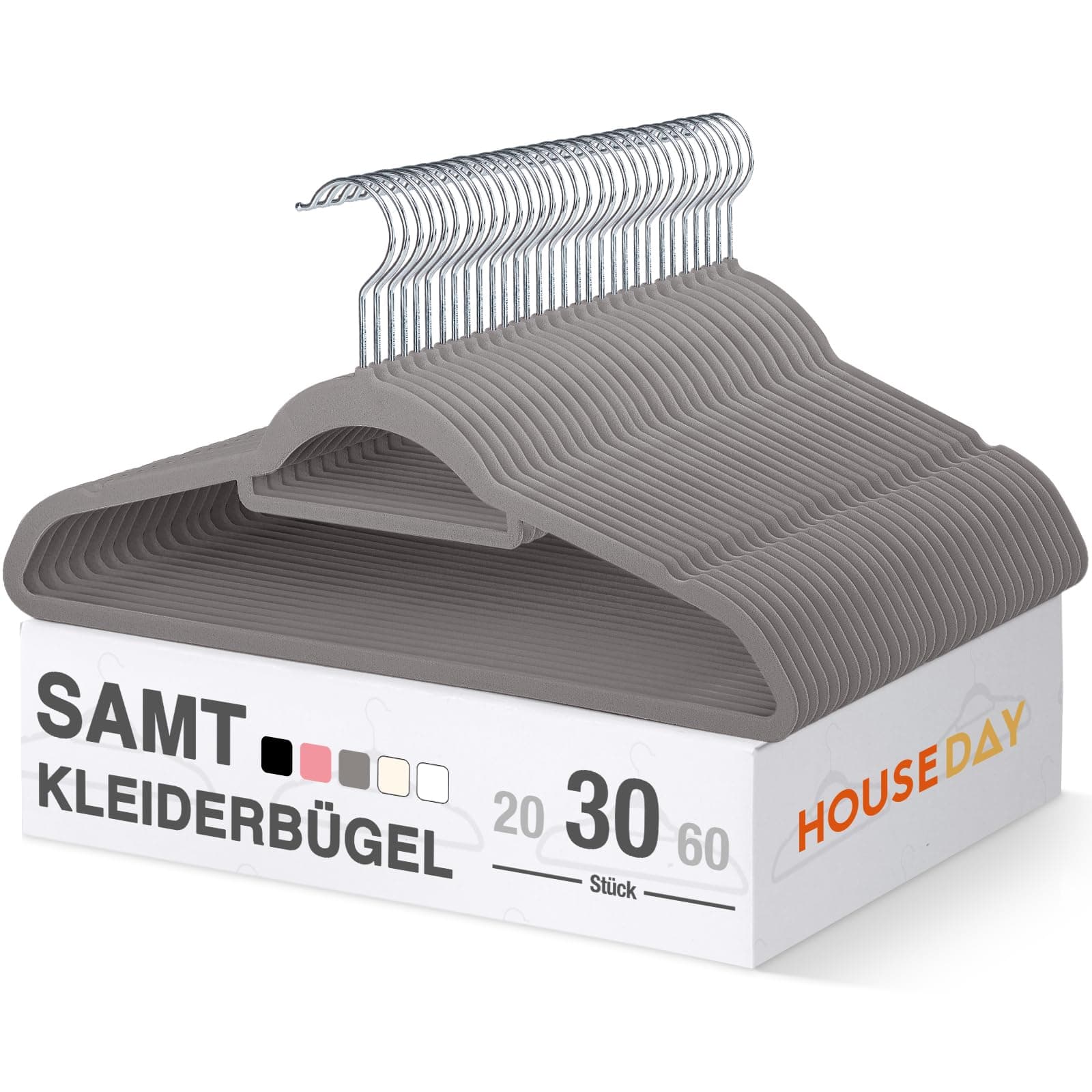HOUSE DAY Kleiderbügel Samt, 30er Set, Premium Bügel, Kleiderbügel Platzsparend und rutschfest Samtbügel mit 360° drehbarer Haken für Hemden, Anzüge, Pullover, Hosen, Grau Grau 30 Stück Angebot bei HelloDeals