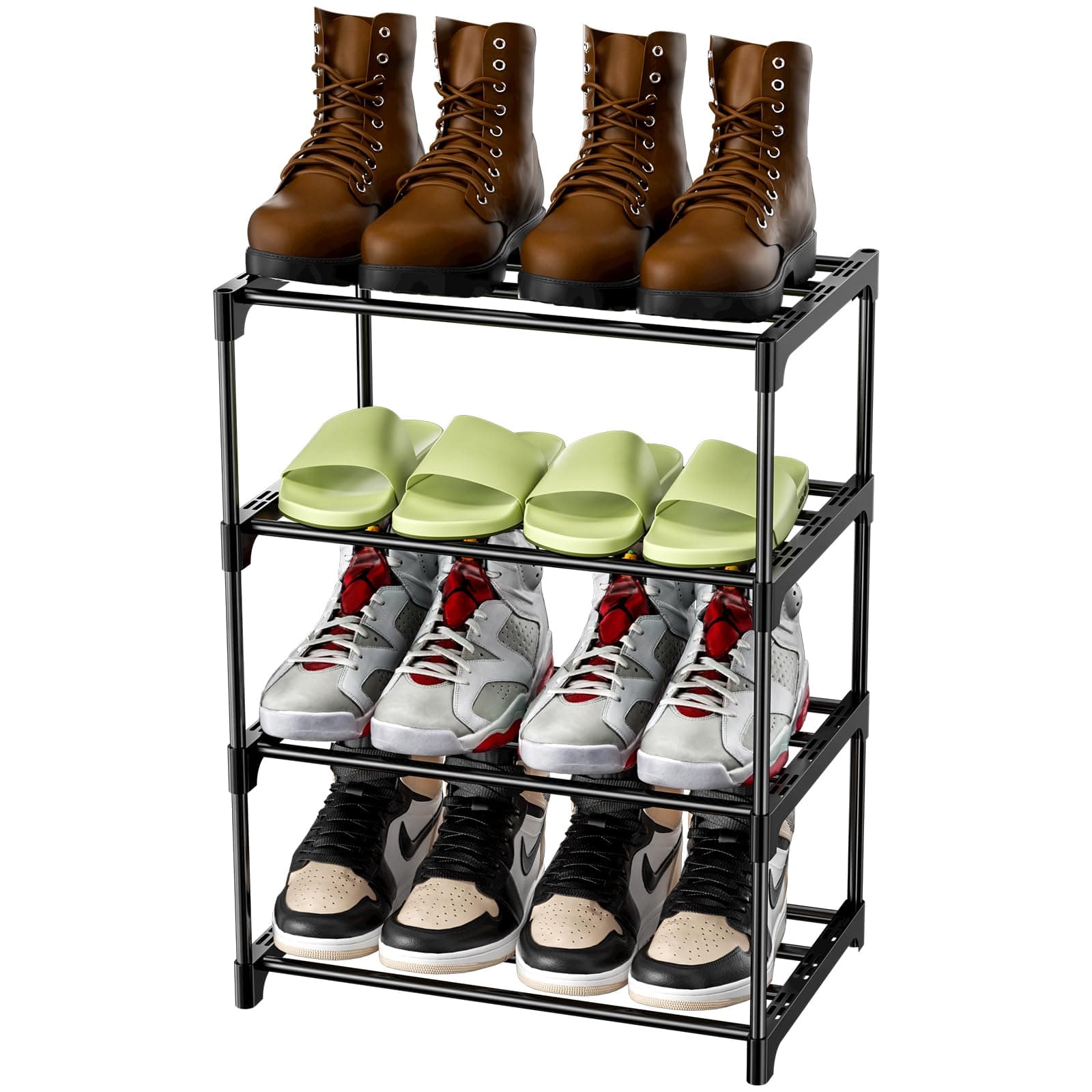 Schuhregal Metall, Schuhaufbewahrung mit 4 Ebenen, Leichtes Schuhablage, Schuh Regal Stapelbar für 8 Paar Schuhe, Schuhständer für Flur, Wohnzimmer, Schlafzimmer, Eingangsbereich (Schwarz) 4 Ebenen Schwarz Angebot bei HelloDeals