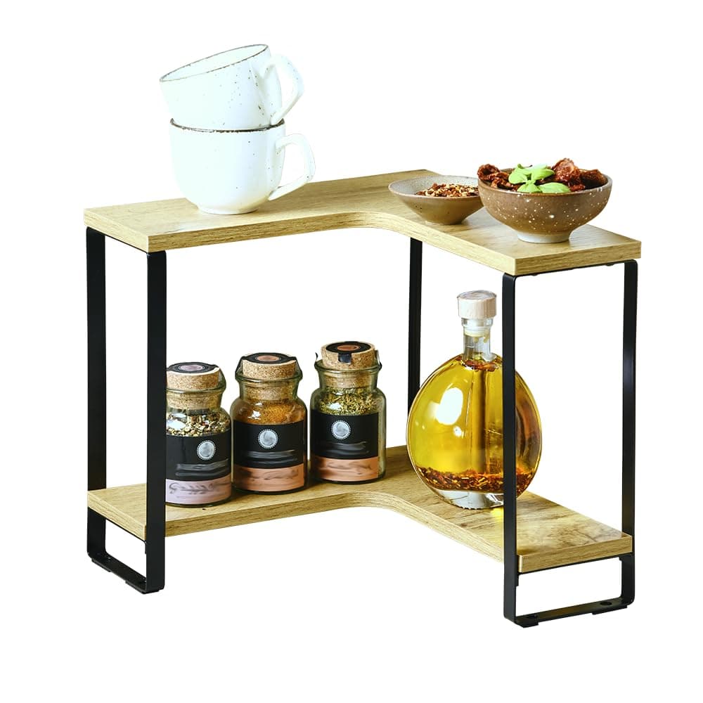 Kesper | Küchen-Eckregal mit 2 Ebenen, Material: Faserplatte, Metall, Maße: B 30 x H 28 x T 30 cm, Farbe: Natur, Schwarz | 27832 Angebot bei HelloDeals