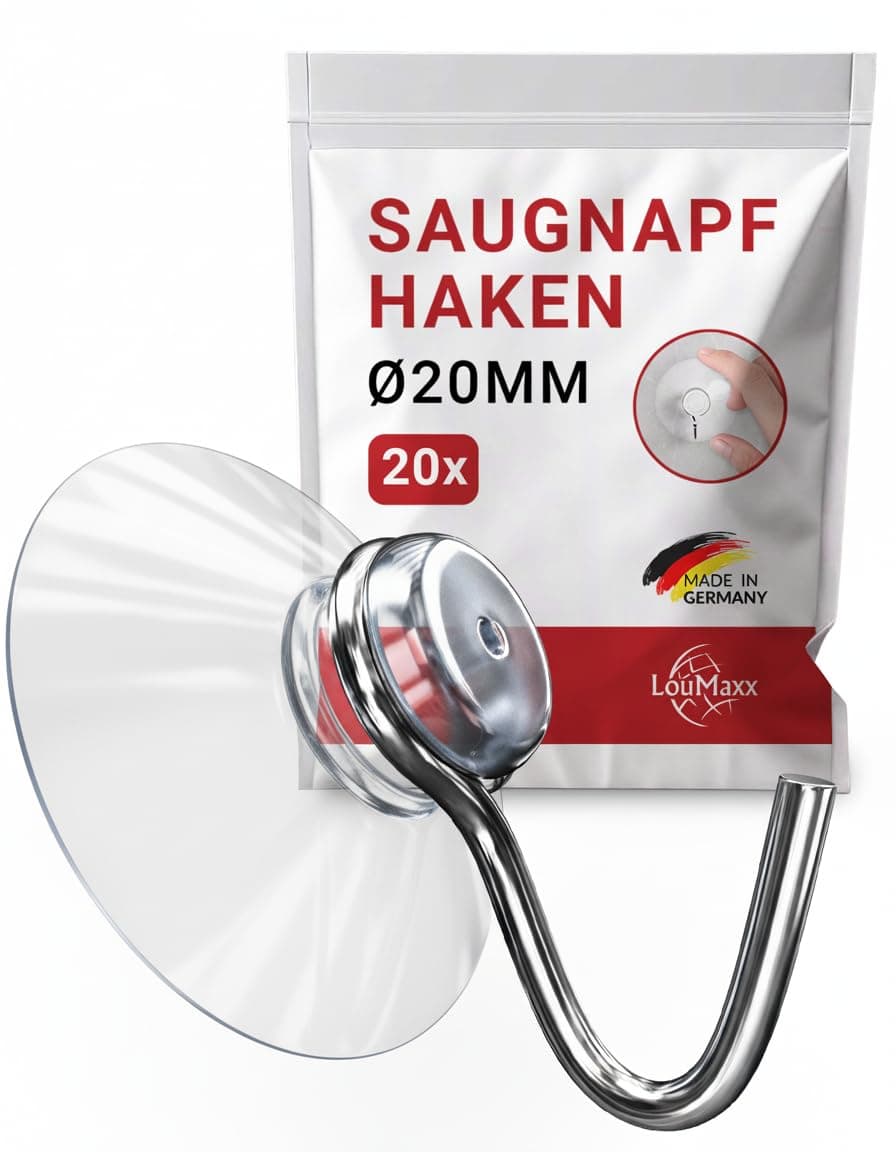 LouMaxx Saugnapf Haken Ø 20 mm - 20er Set transparente Saugnäpfe für Fenster, Bad und Küche - zuverlässiger Halt auf Glas und glatten Oberflächen Ø 20 mm - 20 Pack Angebot bei HelloDeals