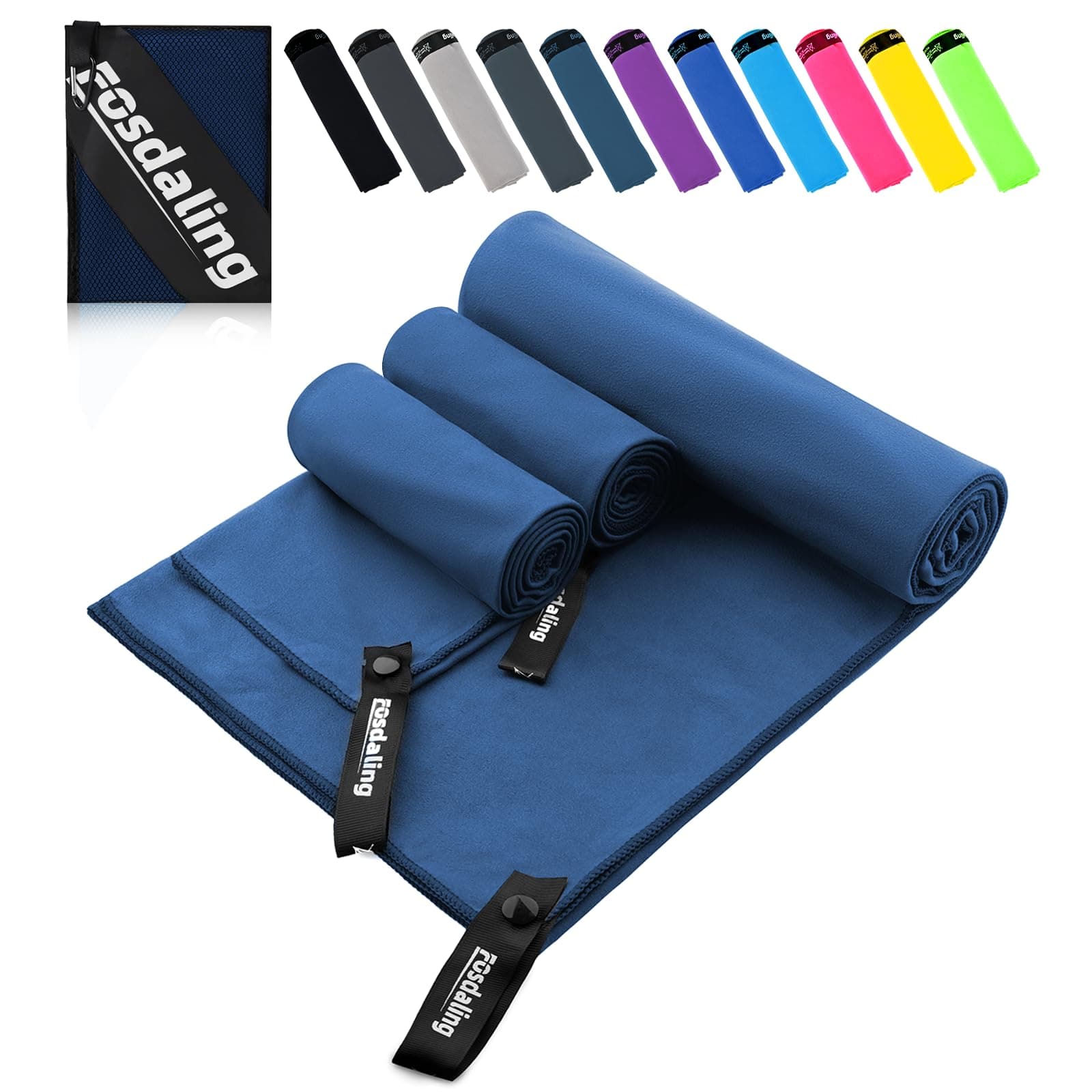 Mikrofaser Handtuch 3er Set（Groß 160×80cm und 2 Klein 80×40cm）, Schnelltrocknend Microfaser Fitness & Sport Handtücher, für Strandtuch, Badetuch, Sporthandtuch und Reisehandtuch Marineblau Angebot bei HelloDeals
