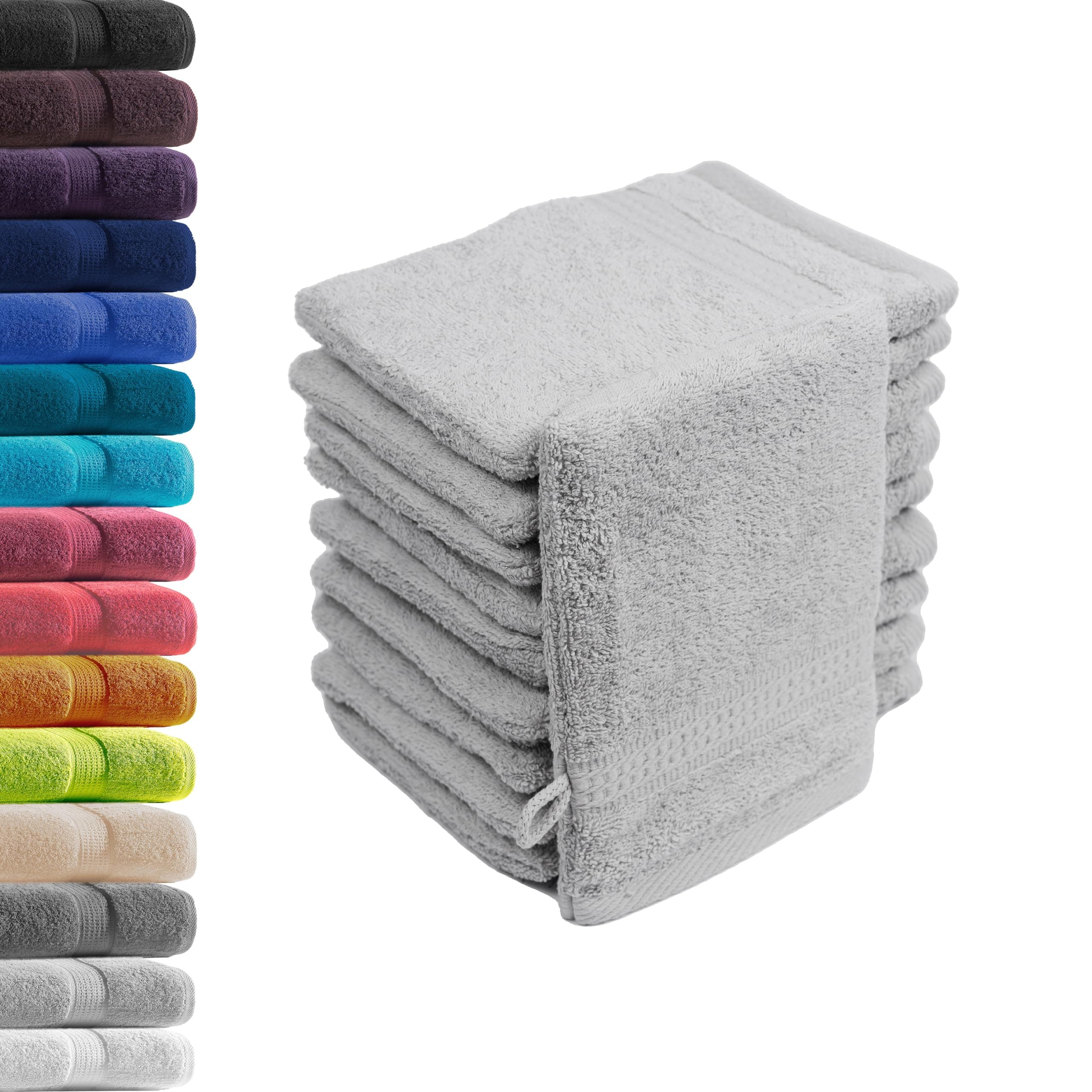 10er Set Waschhandschuhe Waschlappen Silber 16x21 cm | 100% Baumwolle Frottier | Oeko-TEX® Standard 100 | Premium Qualität 500 g/m² 10er SET | Waschhandschuh Silber Angebot bei HelloDeals