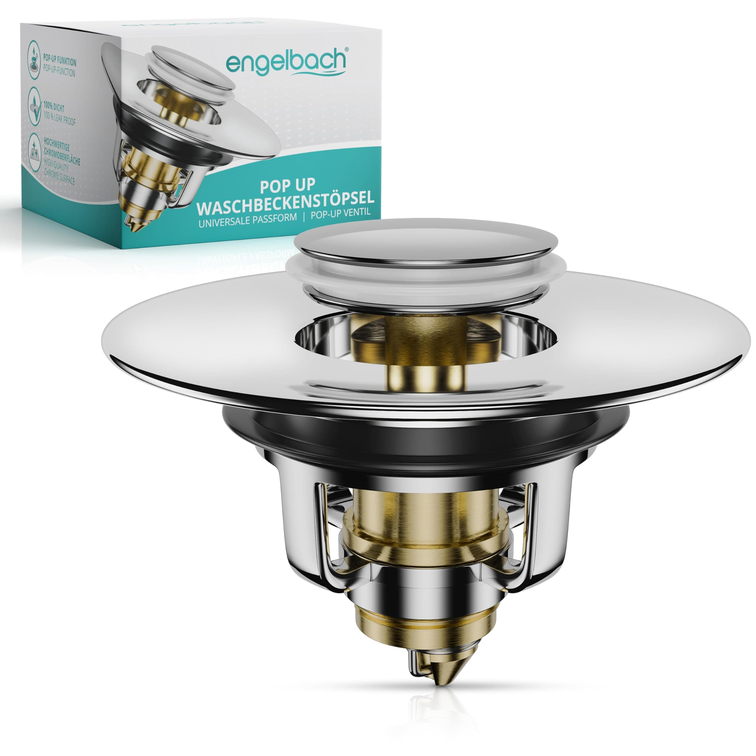 Engelbach® Waschbeckenstöpsel Pop Up 40mm Universal - wackelfrei, rostfrei & langlebig - Abflussstopfen, Stöpsel für Waschbecken & Bidets mit Haarsieb - Chrom Pop-up Chrom Angebot bei HelloDeals