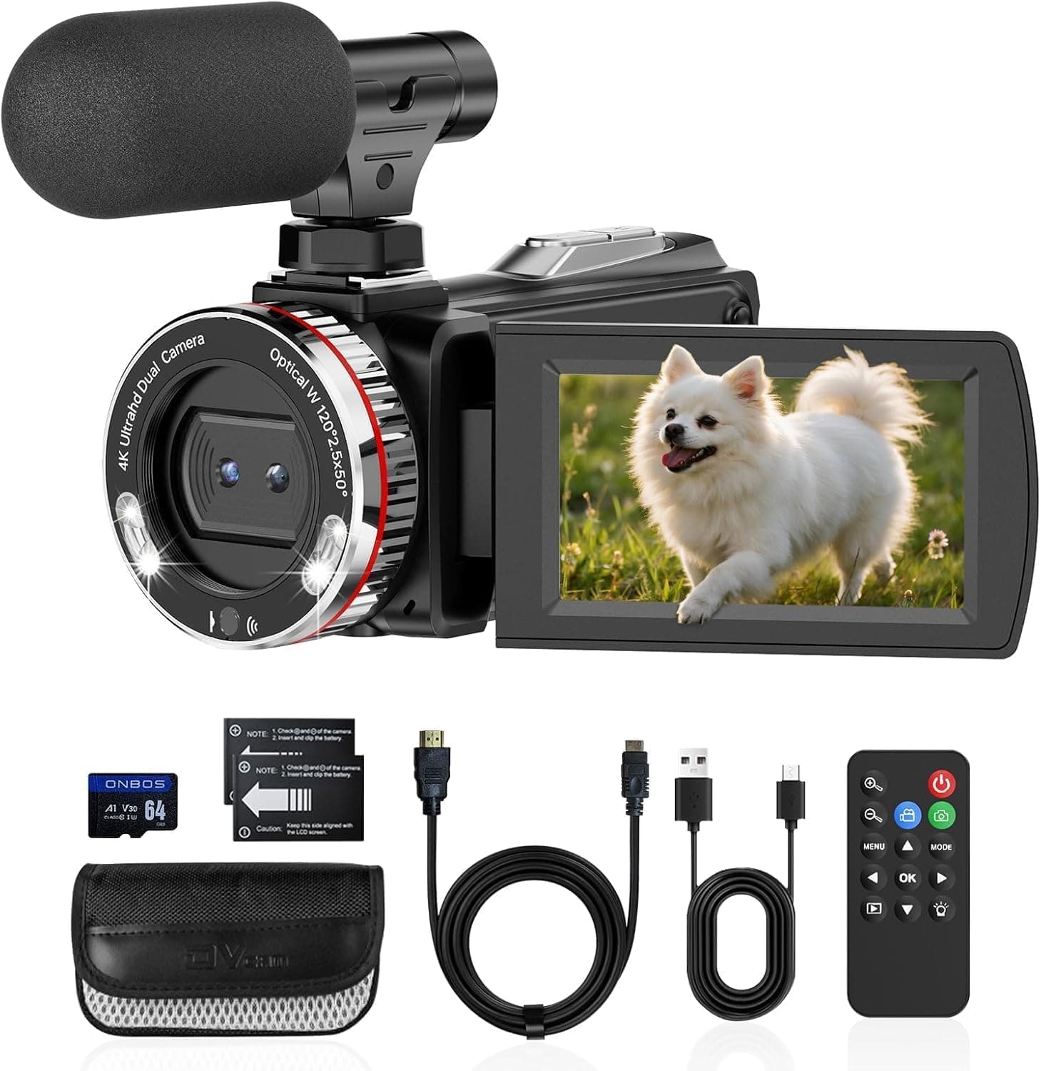 Videokamera Camcorder 4K 64MP 21X Digitalzoom Video Kamera, Webcam Vlogging Kamera für YouTube, 3,0 Zoll 270°-Drehung Screen Videokamera 4K mit HDMI-Kabel, Externes Mikrofon, 64 GB-Karte und 2 Akkus Angebot bei HelloDeals