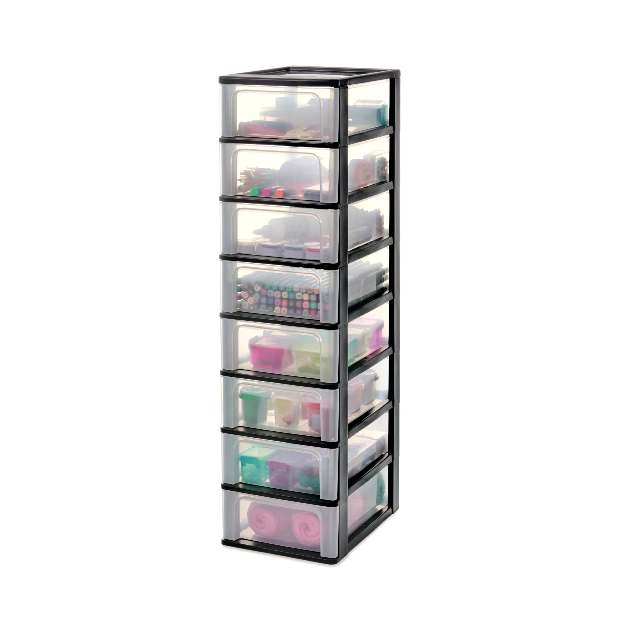 Iris Ohyama, Kunststoff Schubladenbox mit 8 flachen Schubladen, Schwarz, Easy-Pull-System, A4, A5 & A6 Format, Schreibtisch Organizer für Büro, Schreibwaren, BPA-frei, Schubladenschrank, OCH-2008 Schwarz 8 Schubladen/Mitte Angebot bei HelloDeals