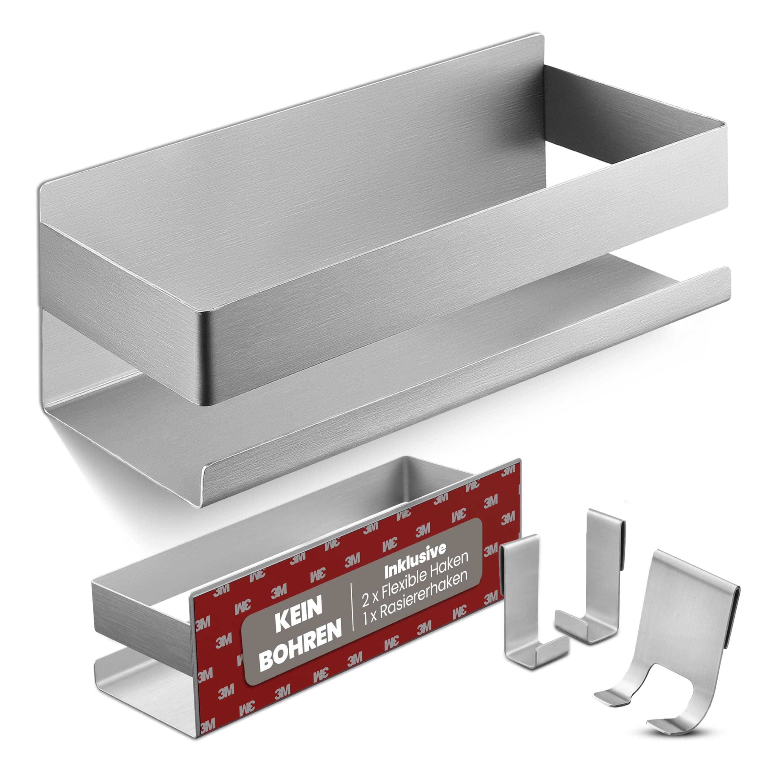 Duschablage Duschkorb Badregal ohne Bohren - Montage mit Industrie Klebeband oder Kraftkleber - Badablage - Edelstahl S304 gebürstet Silber Gebürstet Edelstahl Angebot bei HelloDeals