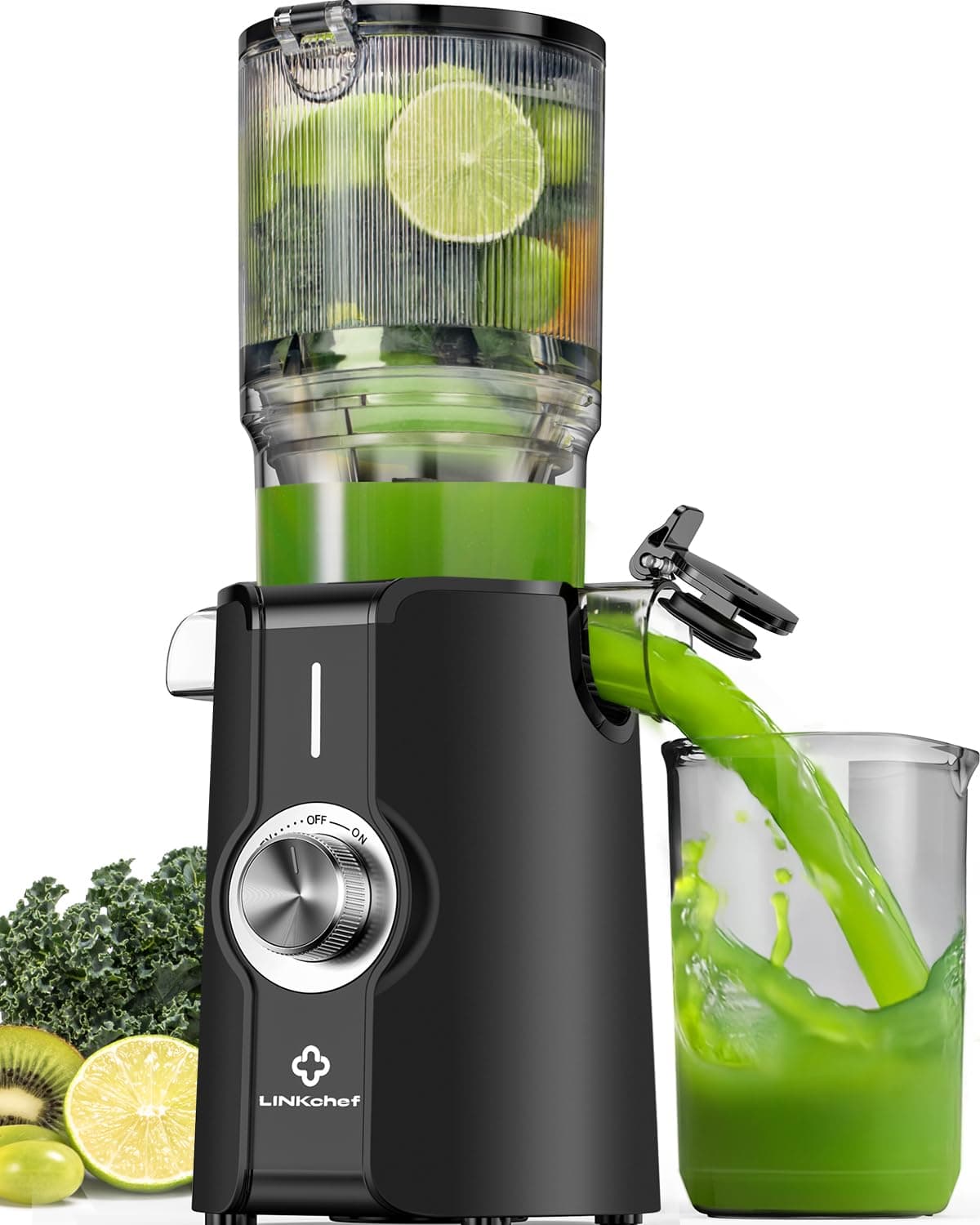 LINKChef Entsafter Slow Juicer, Entsafter Gemüse und Obst Testsieger mit 115 mm großem, Entsafter Kaltentsafter für ganze Früchte/Gemüse, Blitzreiniger, Einfacher Installation, BPA Frei, 200w Schwarz Angebot bei HelloDeals