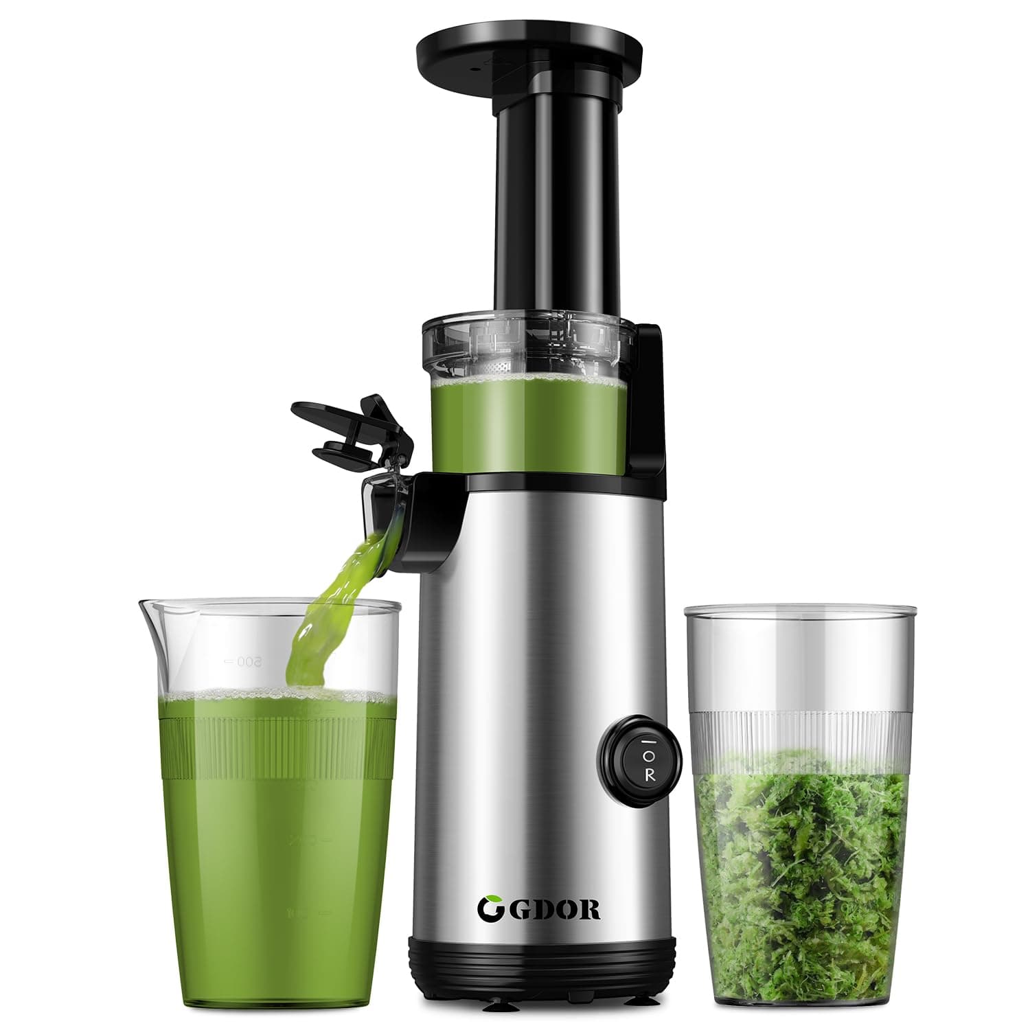 GDOR Kompakt Entsafter Leistungsstark Slow Juicer Leicht zu Reinigen Entsafter Gemüse und Obst Geräuscharm Juicer Machine, Hohe Saftausbeute, 600ml, Bürste Inklusive, BPA-frei Silber Angebot bei HelloDeals