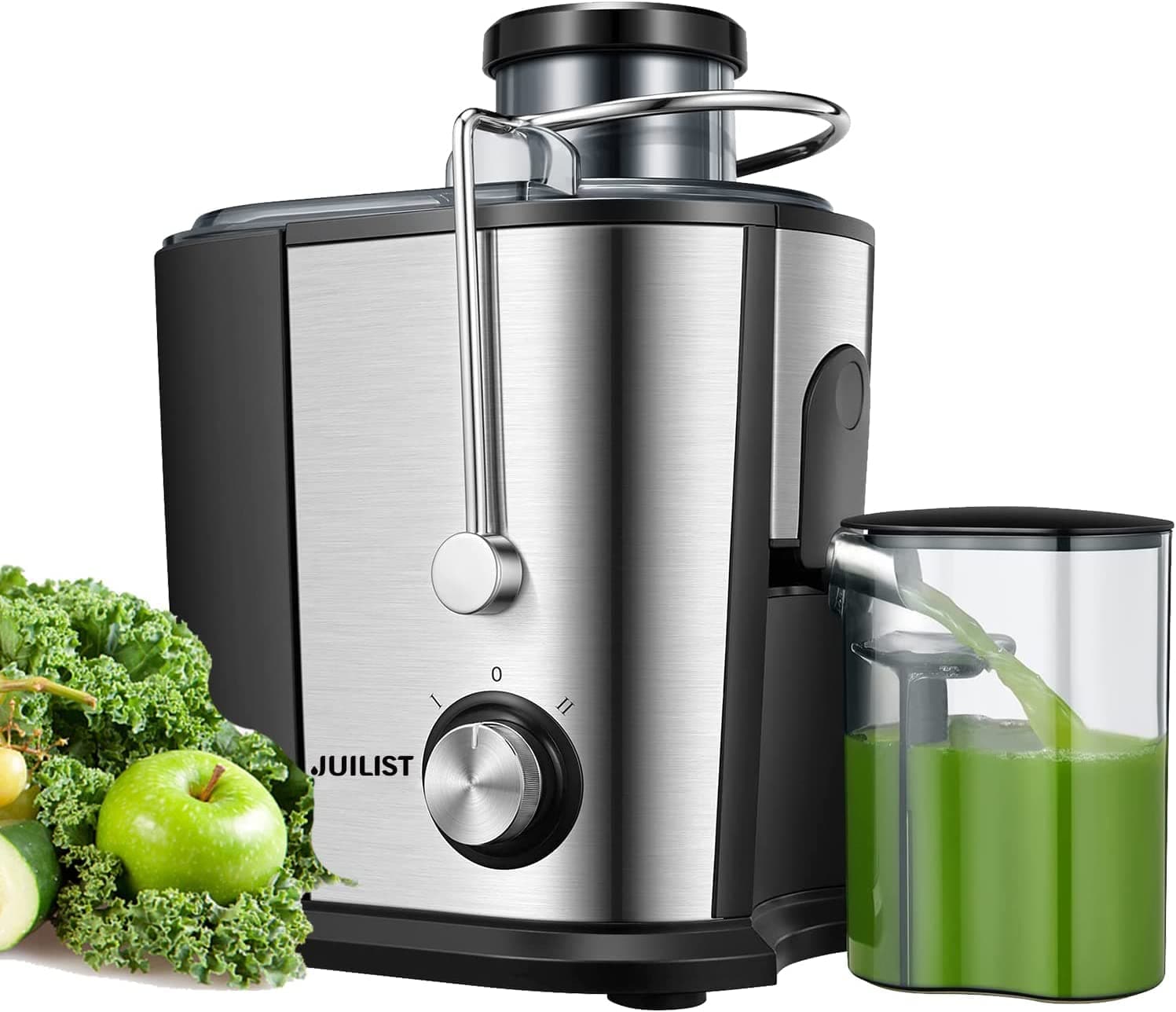 Entsafter Gemüse und Obst, Bis zu 800 W Juicer mit Großer Einfüllschacht (65 mm), 2 Geschwindigkeitsstufen, Anti-Tropf-System & Anti-Rutsch-Füße, Leicht zu bedienen und zu reinigen 600W Angebot bei HelloDeals