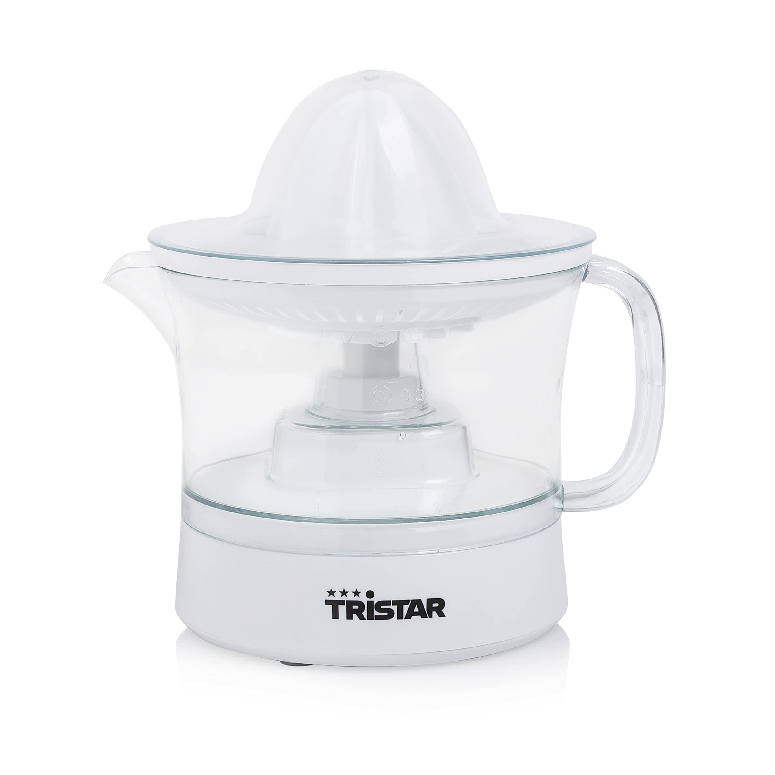 Tristar CP-3005 Zitruspresse – mit Fruchtfleischfilter – 2 Presskegelgrößen für jede Zitrusfrucht – 500 ml Fassungsvermögen – abnehmbarer Behälter – Rutschfeste Füße Angebot bei HelloDeals