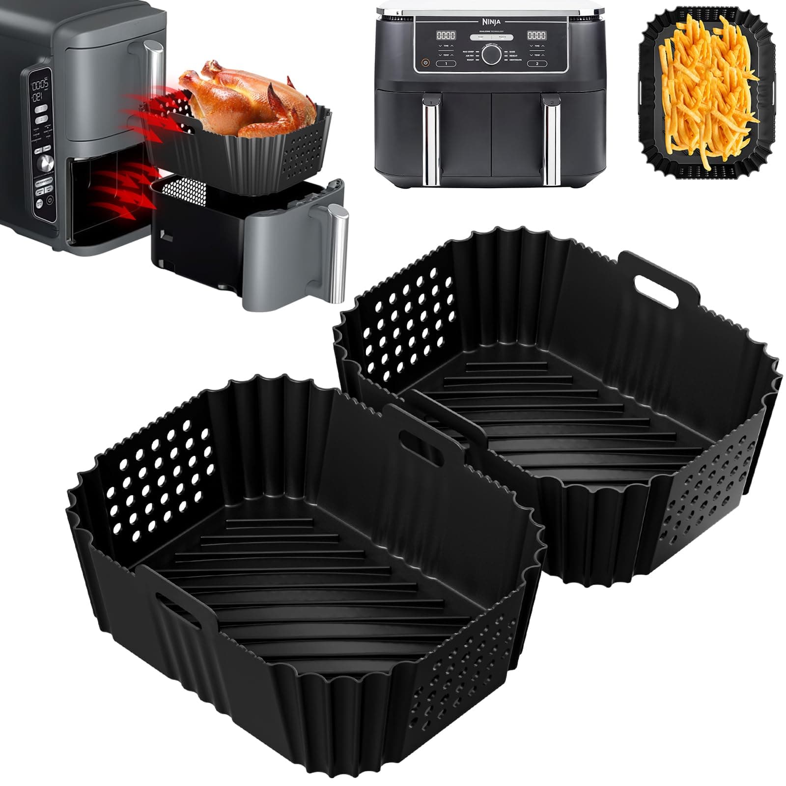 2 Stück Airfryer Zubehör für Ninja Double Stack XL SL400EU SL451EU, Heißluftfritteuse Silikonform für Foodi Max Dual Zone AF400EU AF300EU 7.6 9.5L, Air Fryer Silikon Backform Einsatz Angebot bei HelloDeals