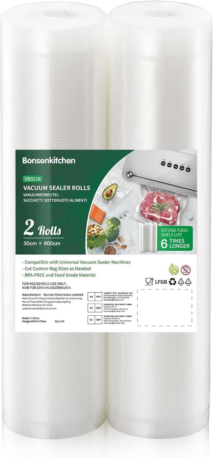Bonsenkitchen Vakuumierbeutel 2 Rollen 30x600 cm- Profi Vakuumrollen für Vakuumierer, Lebensmittel Vakuumbeutel für Vakuumiergerät, Kochfest & Sous Vide Gefrierbeutel, BPA-frei, VB3216 Angebot bei HelloDeals