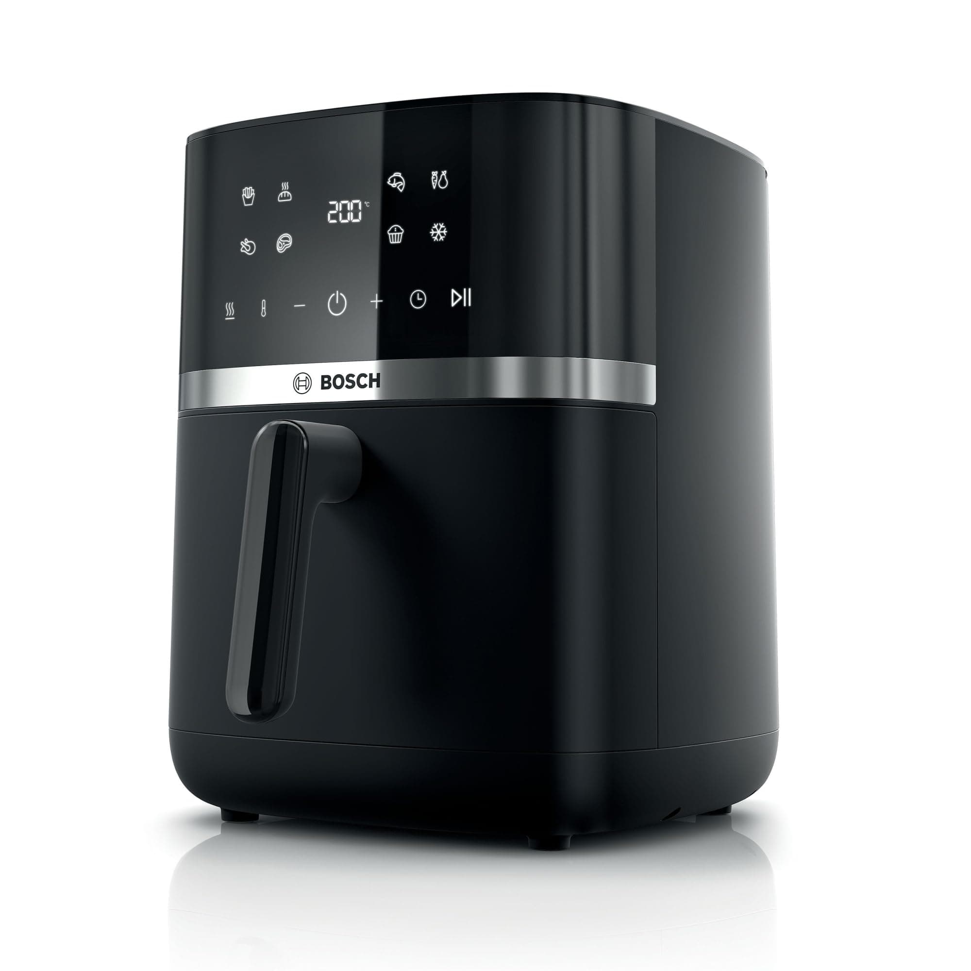 Bosch Heißluftfritteuse Serie 4, XL Air Fryer, schwarz, 6,1 L Fassungsvermögen, 7 Voreinstellungen, Auftau- und Warmhaltefunktion, Touchscreen, bis zu 60% schnelleres Kochen, MAF462B0 Angebot bei HelloDeals