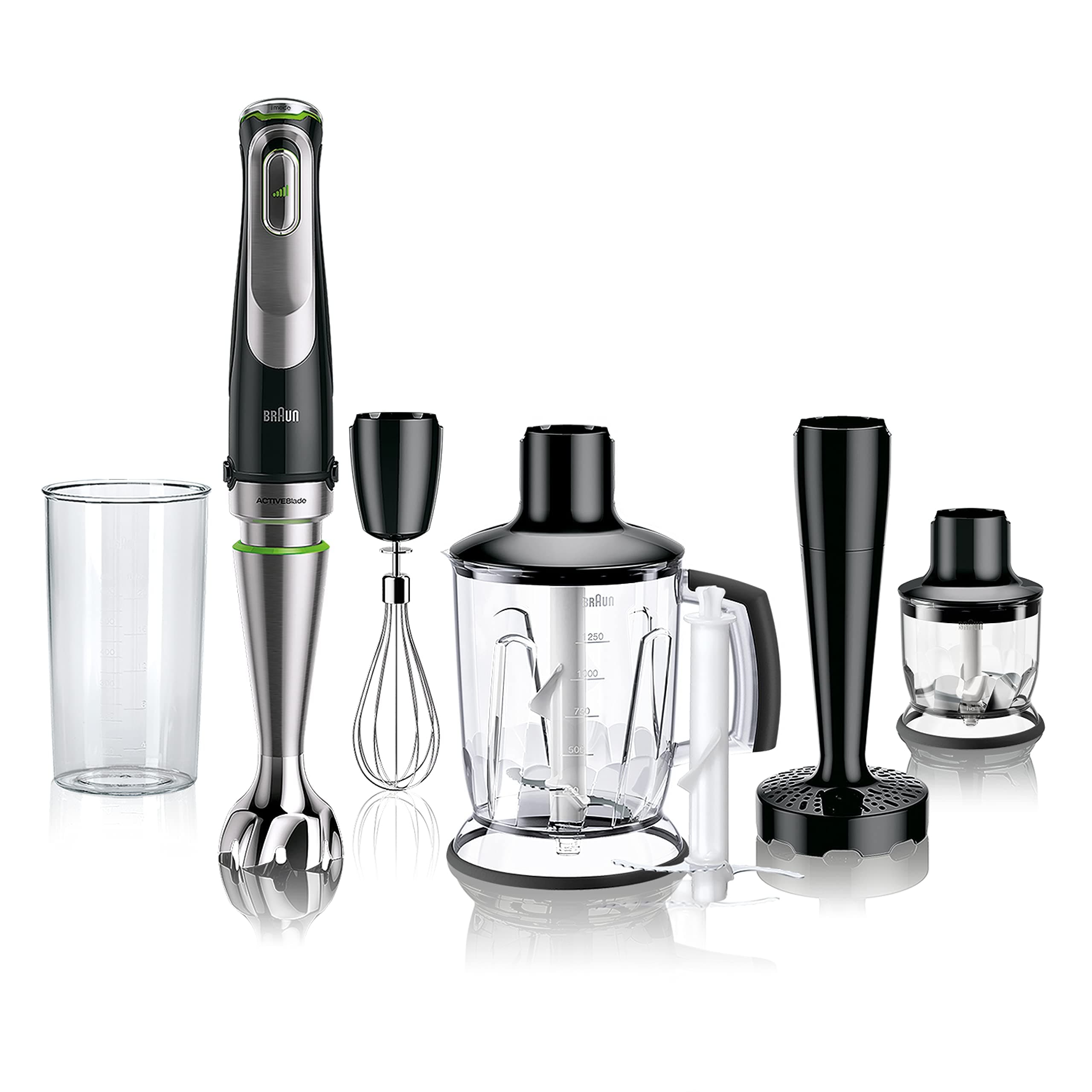 Braun MultiQuick 9 MQ 9147X – 6-in-1 Stabmixer mit Standmixer-Aufsatz, Kartoffel- & Gemüsestampfer & Schneebesen, stufenlose Geschwindigkeitseinstellung, 1200 W, Schwarz/Edelstahl Stabmixer Single Angebot bei HelloDeals