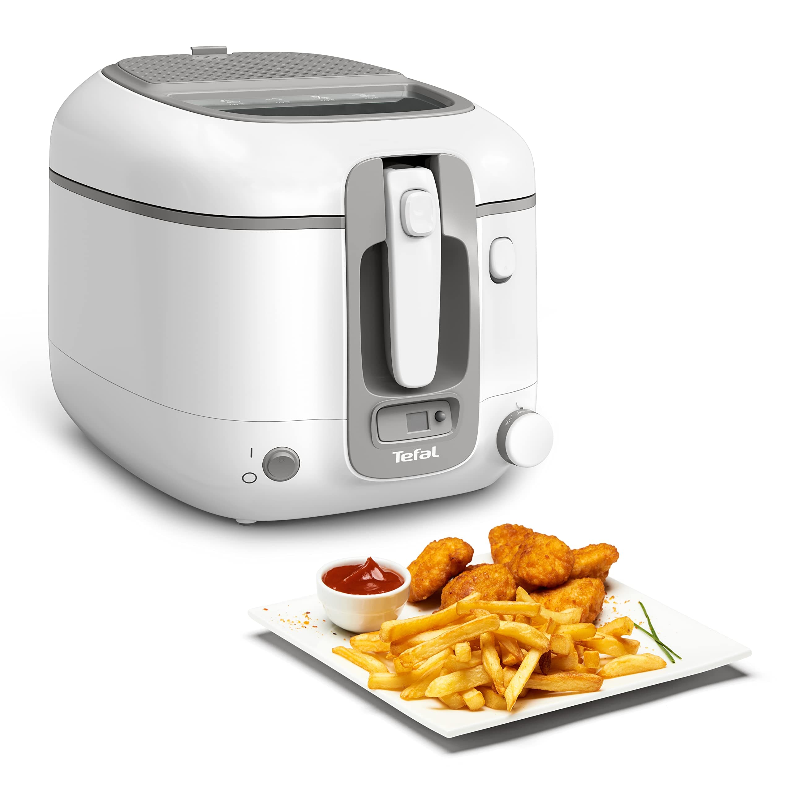 Tefal FR3141 Super Uno Fritteuse | Thermogehäuse | bis zu 1,2 kg Fassungsvermögen | digitaler Timer | Anti-Geruchs-Filterkassette | herausnehmbarer, antihaftbeschichteter Innenbehälter | Weiß/Grau Super Uno mit Timer weiß/grau Angebot bei HelloDeals